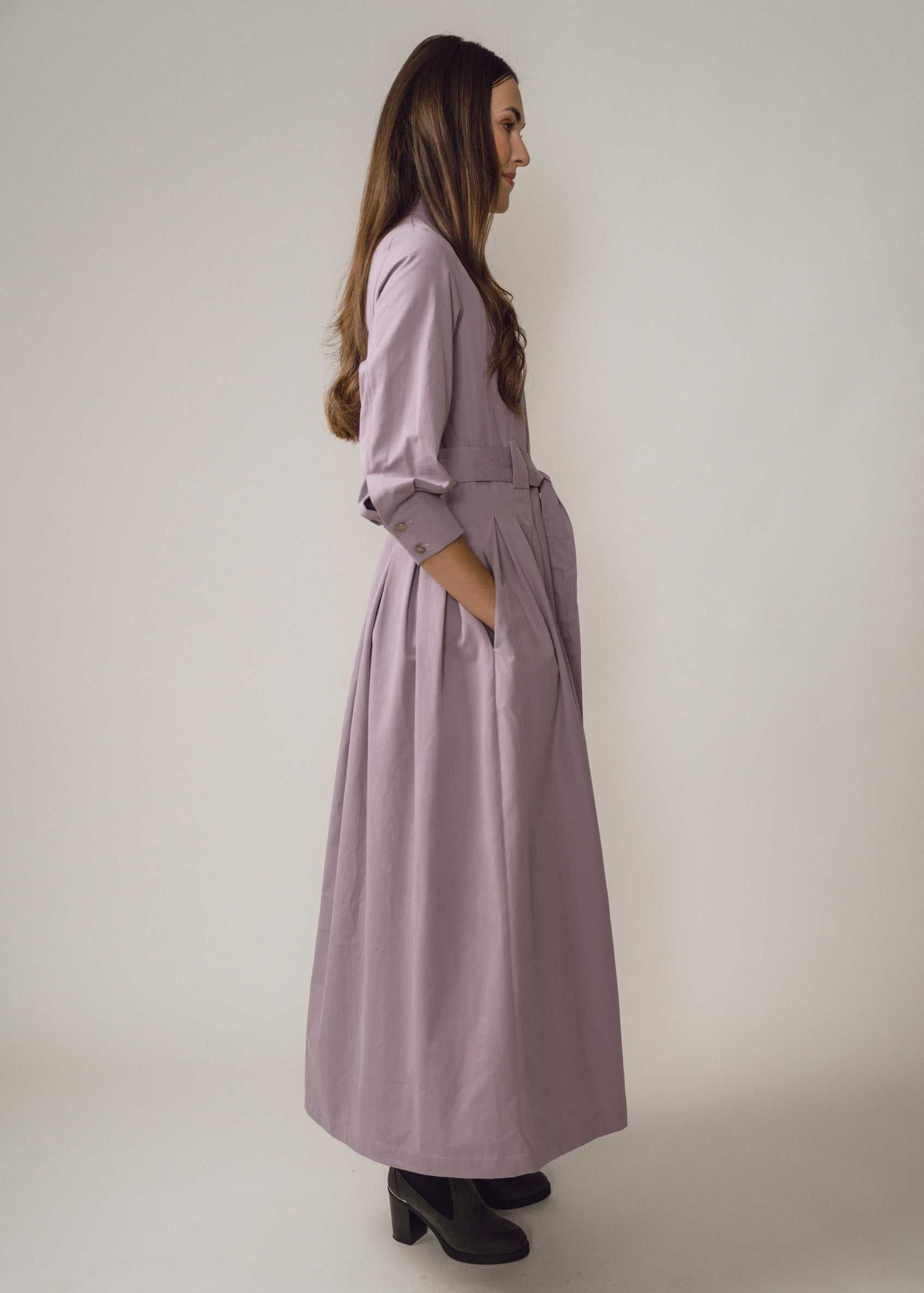 marina long sleeve pleated dress Marina Dress Long Pleated Shirt Dress In Lilac by Beira