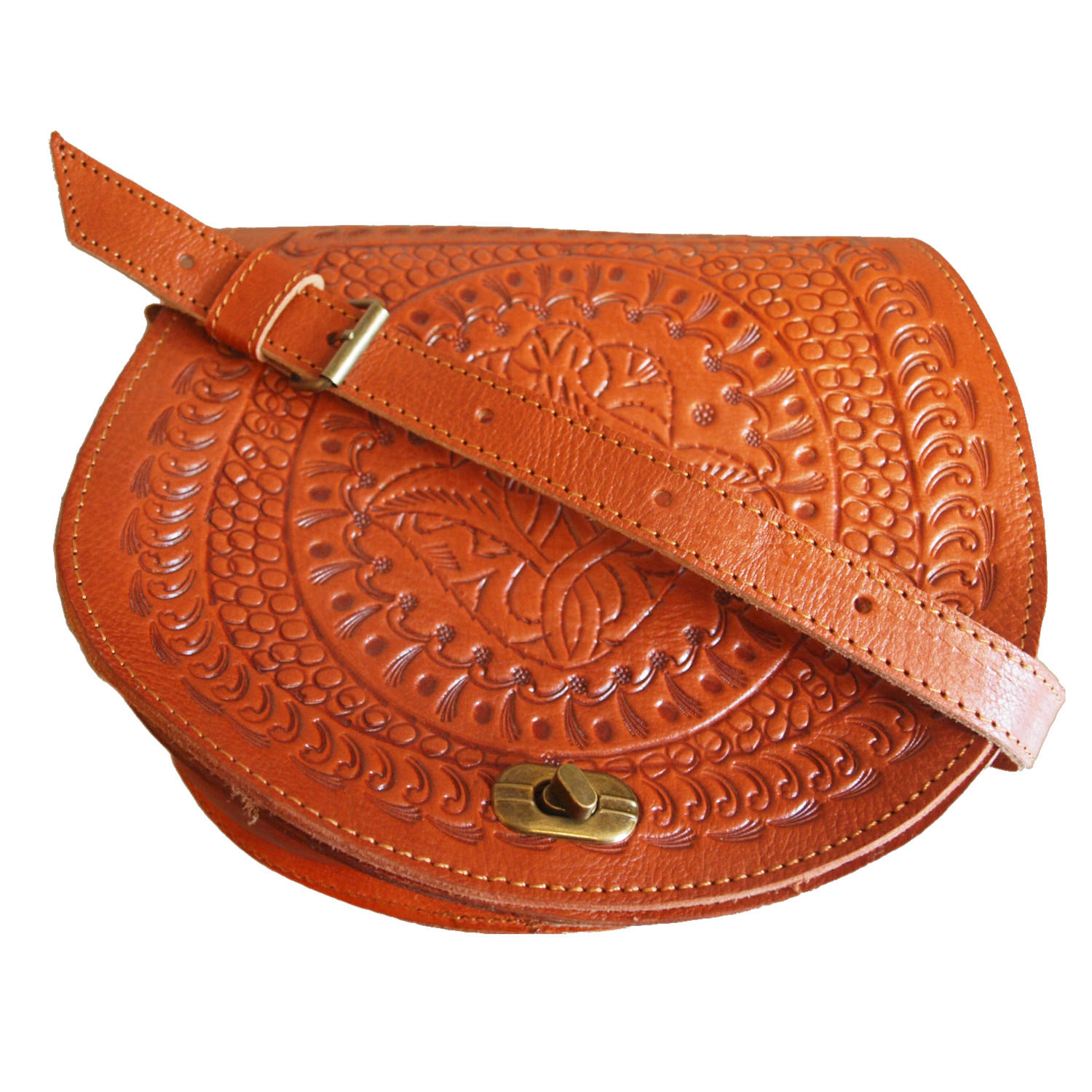 Berber Leather Women's Neutrals / Brown The Temara Embossed Saddle Bag In Light Brown