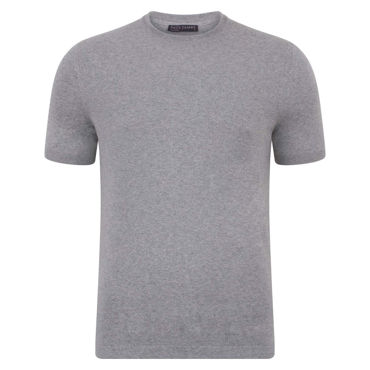 Mens Ultra-Fine Cotton Hugo Knitted T-Shirt - Ash Grey Medium Paul James Knitwear