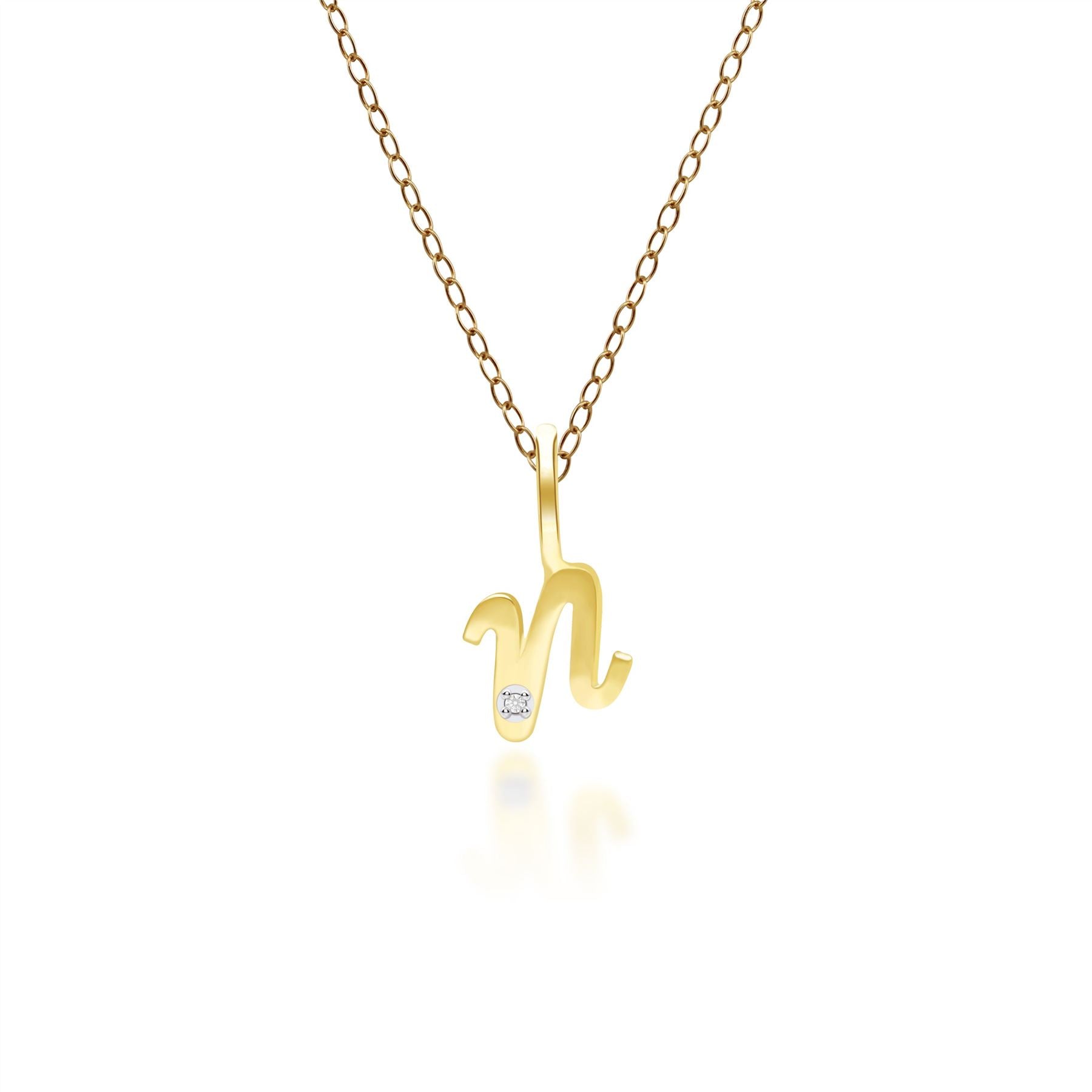 Women’s Alphabet Letter N Diamond Pendant In Yellow Gold Gemondo