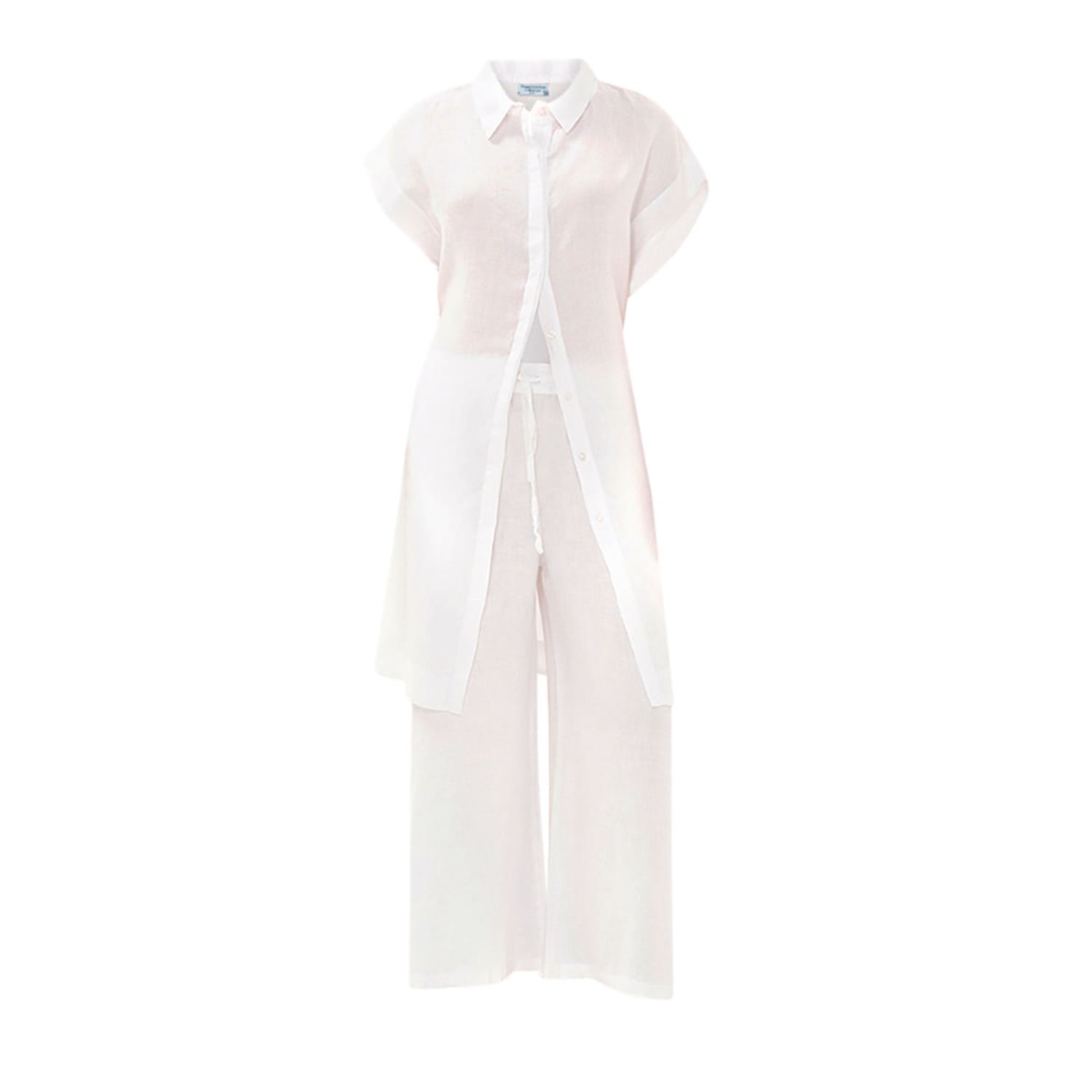 Haris Cotton Women's Batwing Sleeve Belted Shirt  Linen Dress White In White