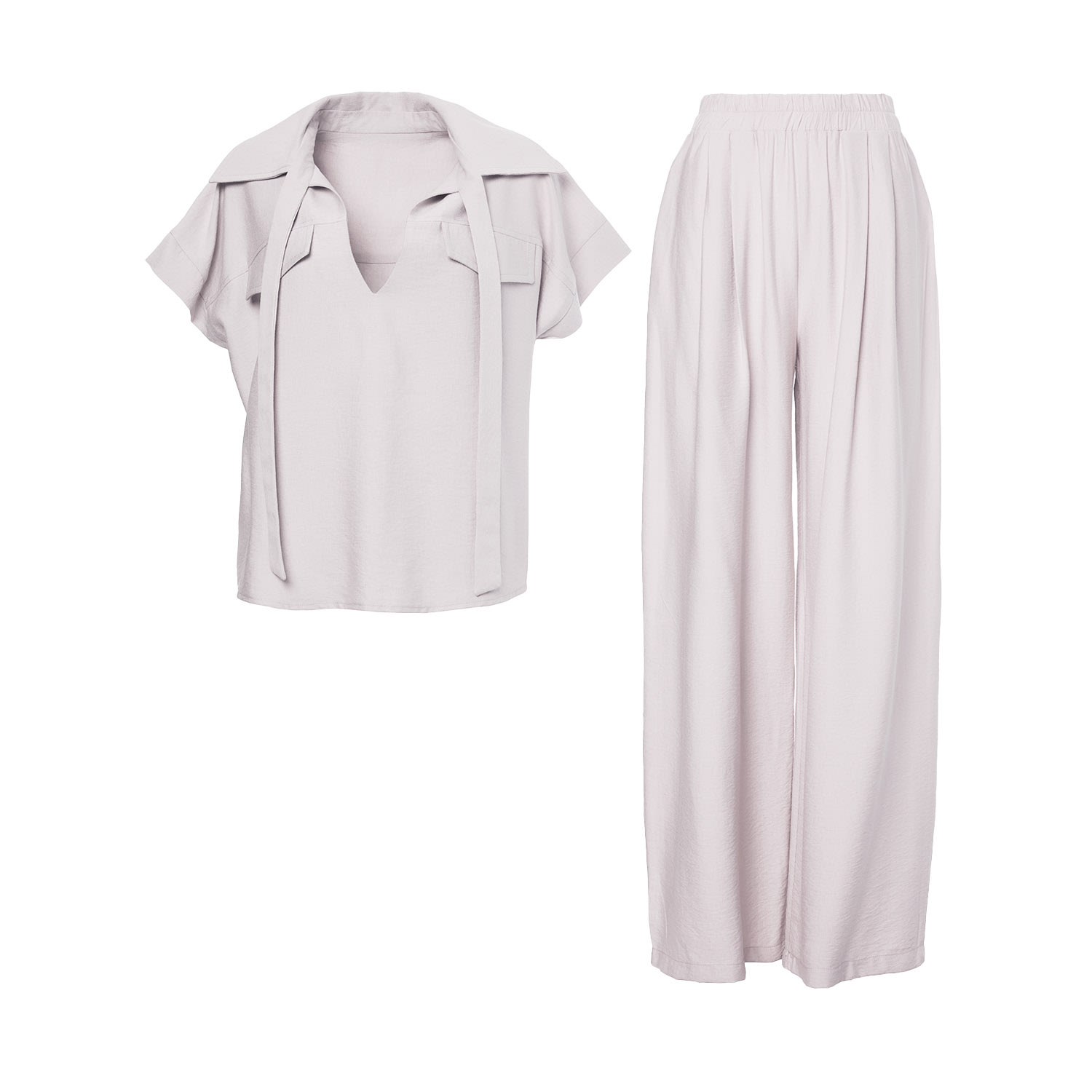 Bluzat Neutrals Beige Linen Set With Shirt With Pockets And Wide Leg Trousers In Beige