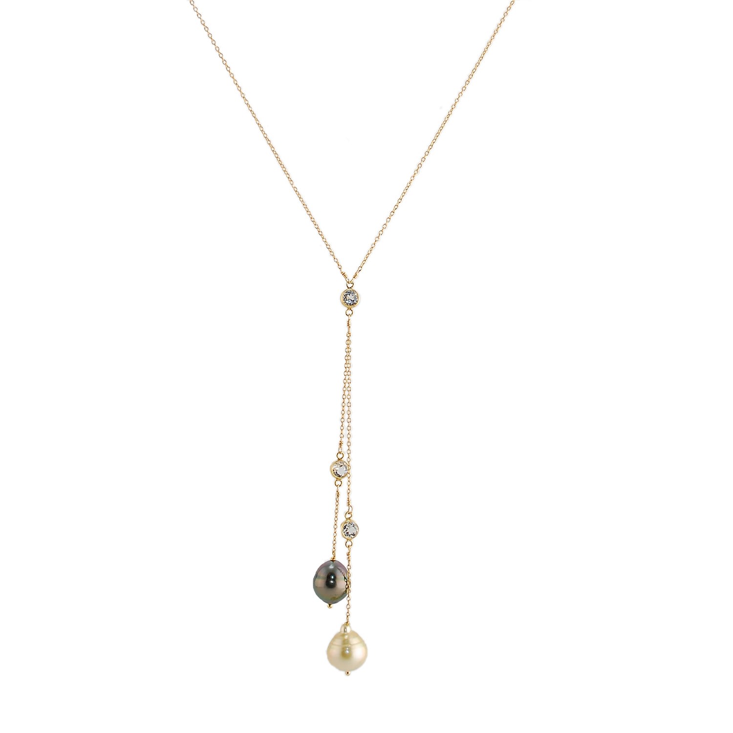 Women’s Golden South Sea & Tahitian Pearl Double Lariat With White Topaz Amy Gambill Designs