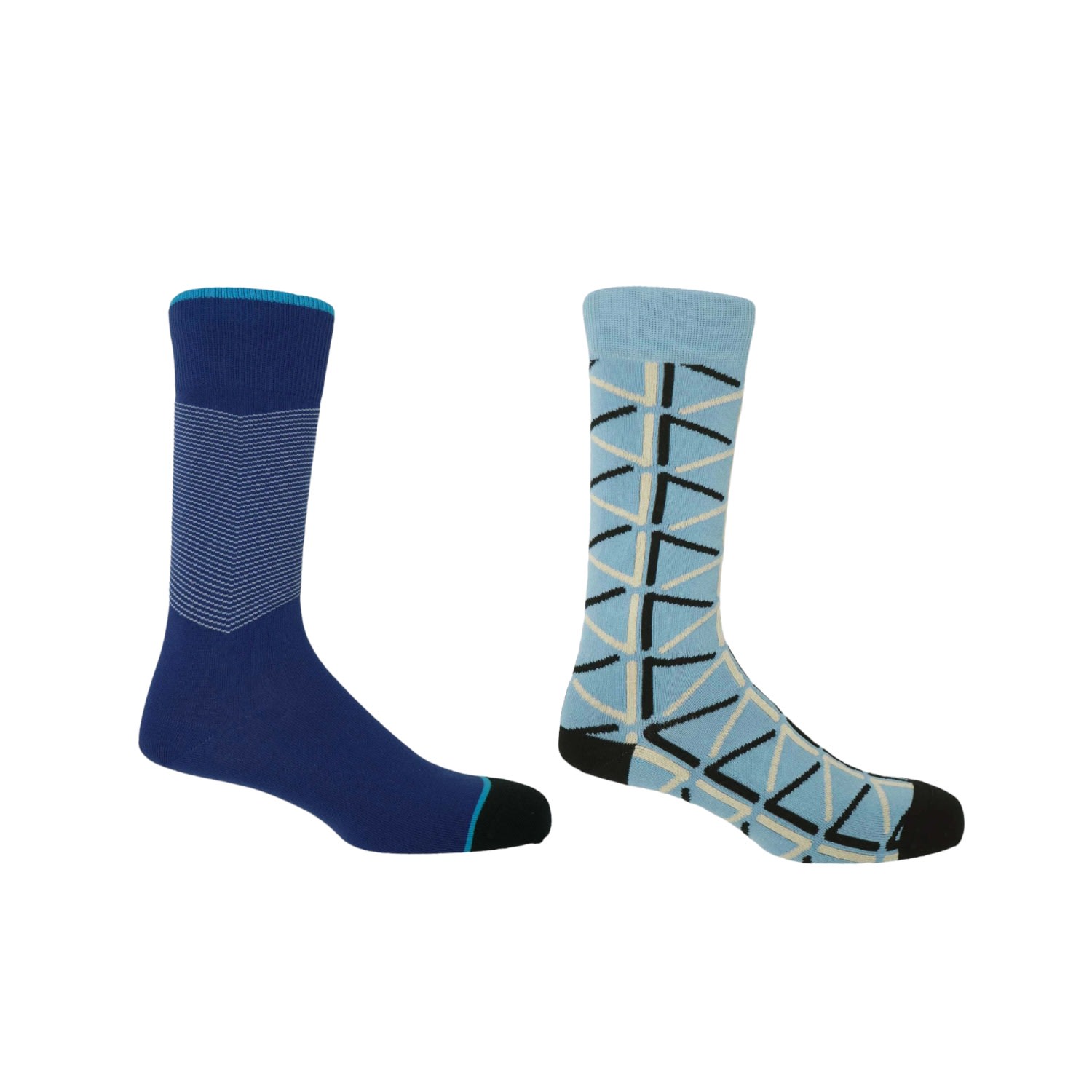 Blue Lazurite Chevron & Sky Septem Men’s Socks Two Pack One Size Peper Harow - Made in England