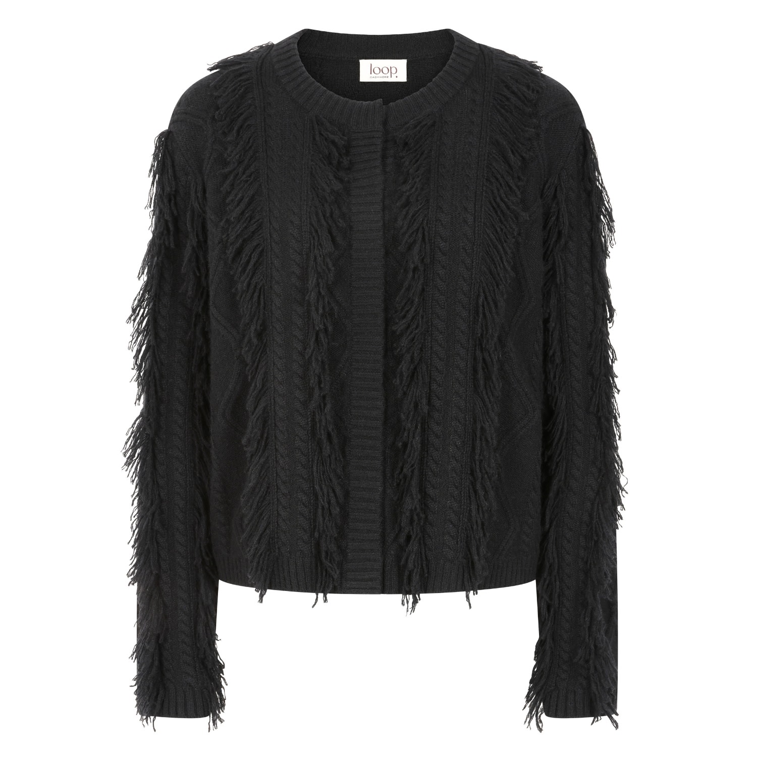 Loop Cashmere Women's Fringe Cable Jacket In Black In Black