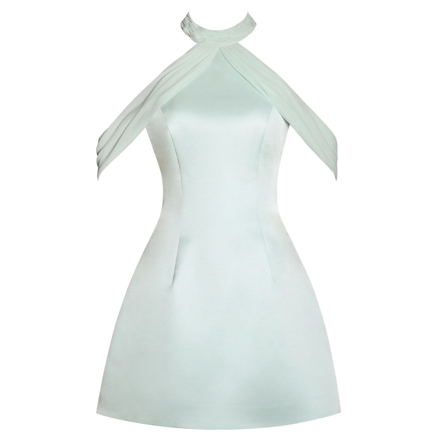 sachin and babi light blue dress Zafrina Light Cyan Halter Off-Shoulder Backless Mini Dress | Miss Circle  New York