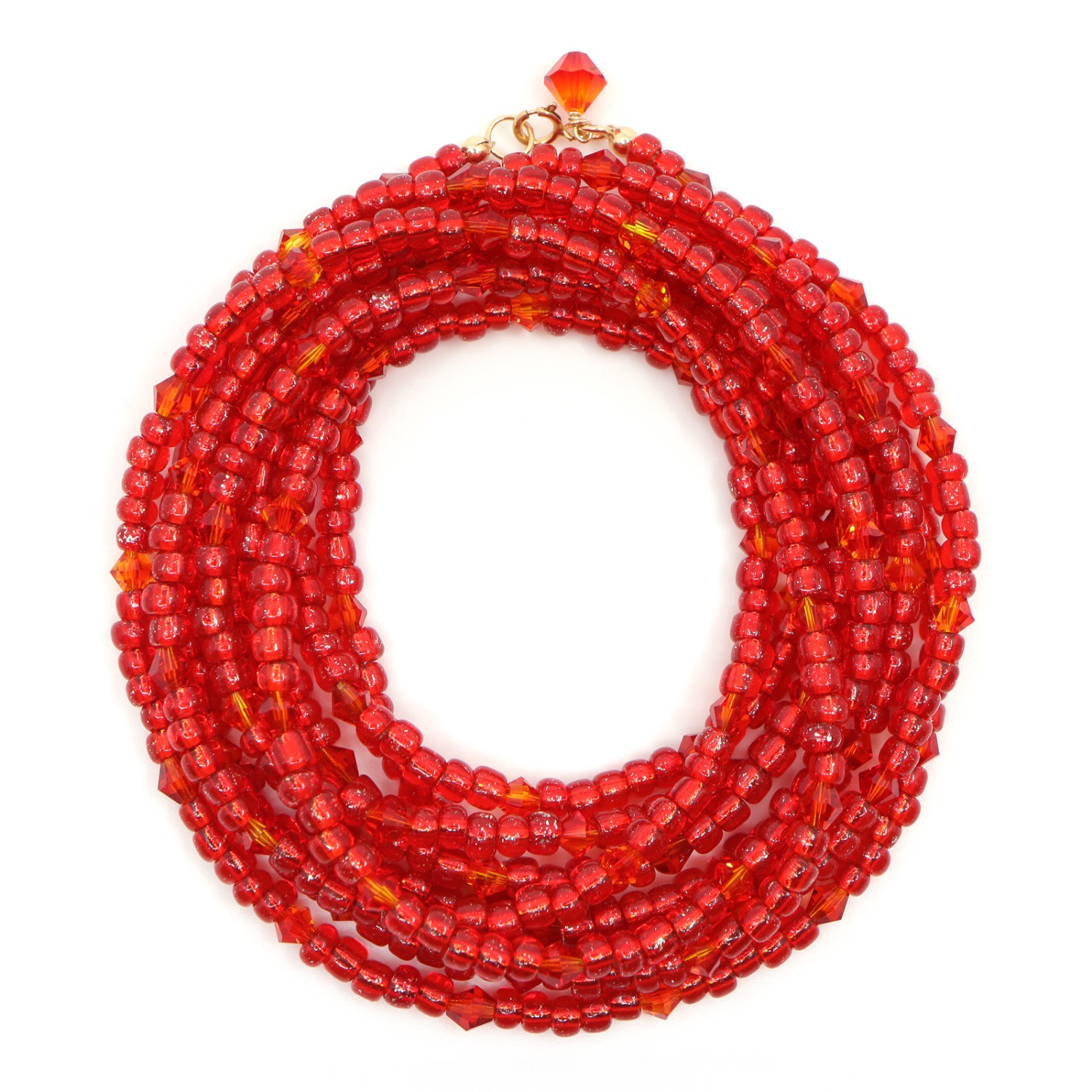 Women’s Red / Gold Red, Fire Opal & Hyacinth Swarovski Dainty Wrap Beaded Bracelet Shar Oke