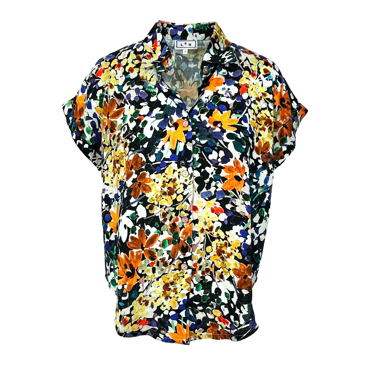 Women’s Linen Shirt - Floral Black Print Large L2R the Label