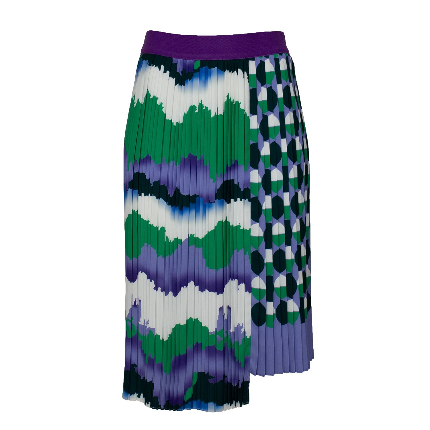 Lalipop Design Women's Asymmetric Midi Pleated Skirt With Wavey & Polka Dot Print In White