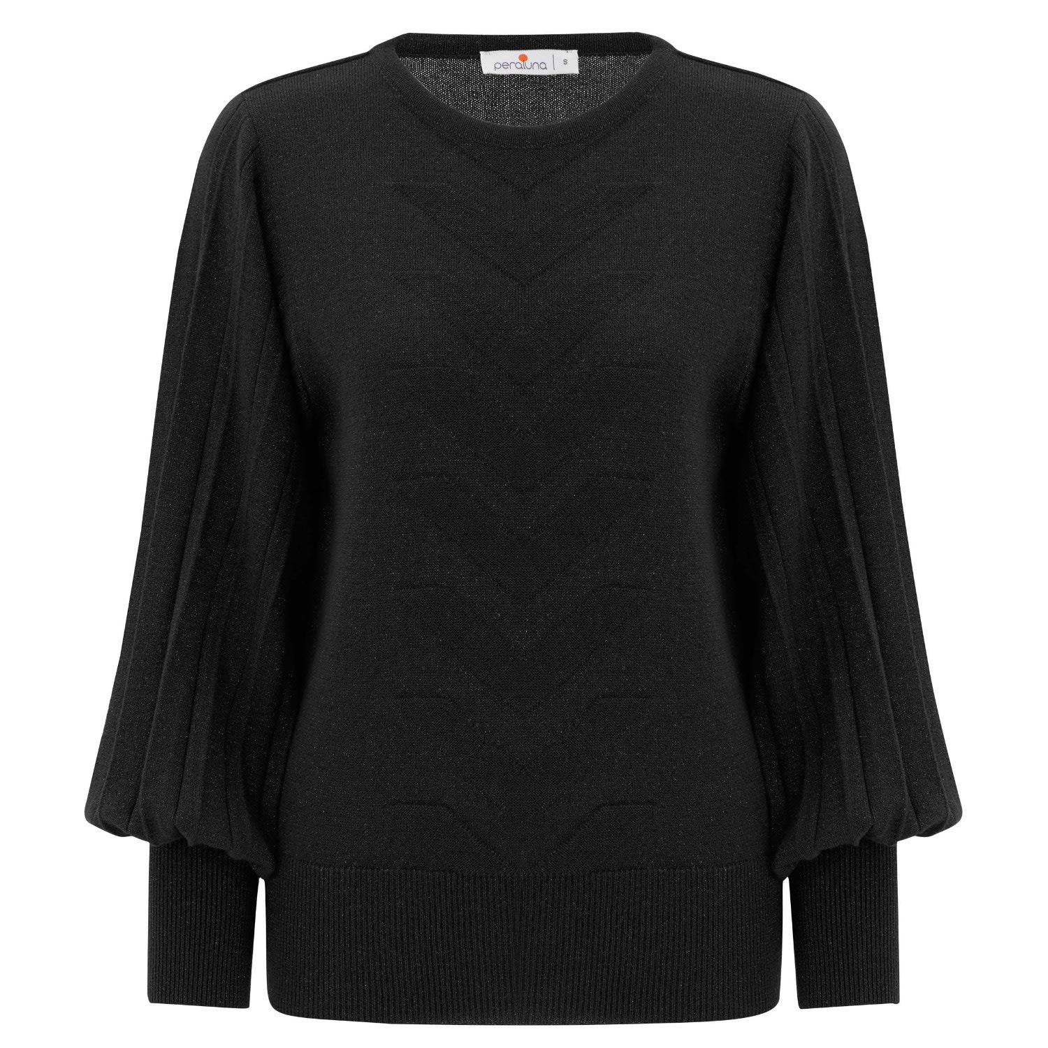 Women’s O-Neck Subtle Glitter Detailed Knitwear Blouse - Black Large Peraluna