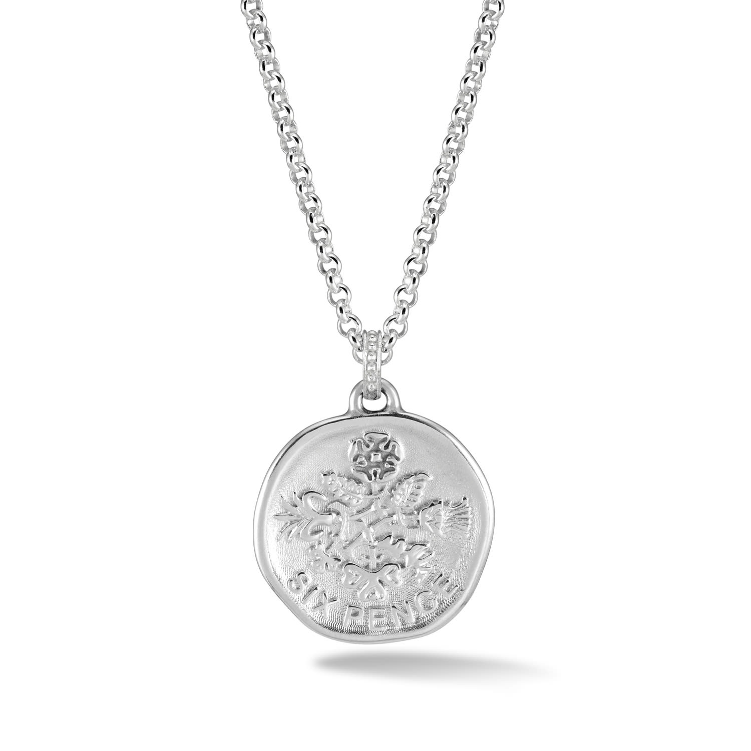 Dower & Hall Men's Lucky Sixpence Talisman Necklace In Sterling Silver In Silver