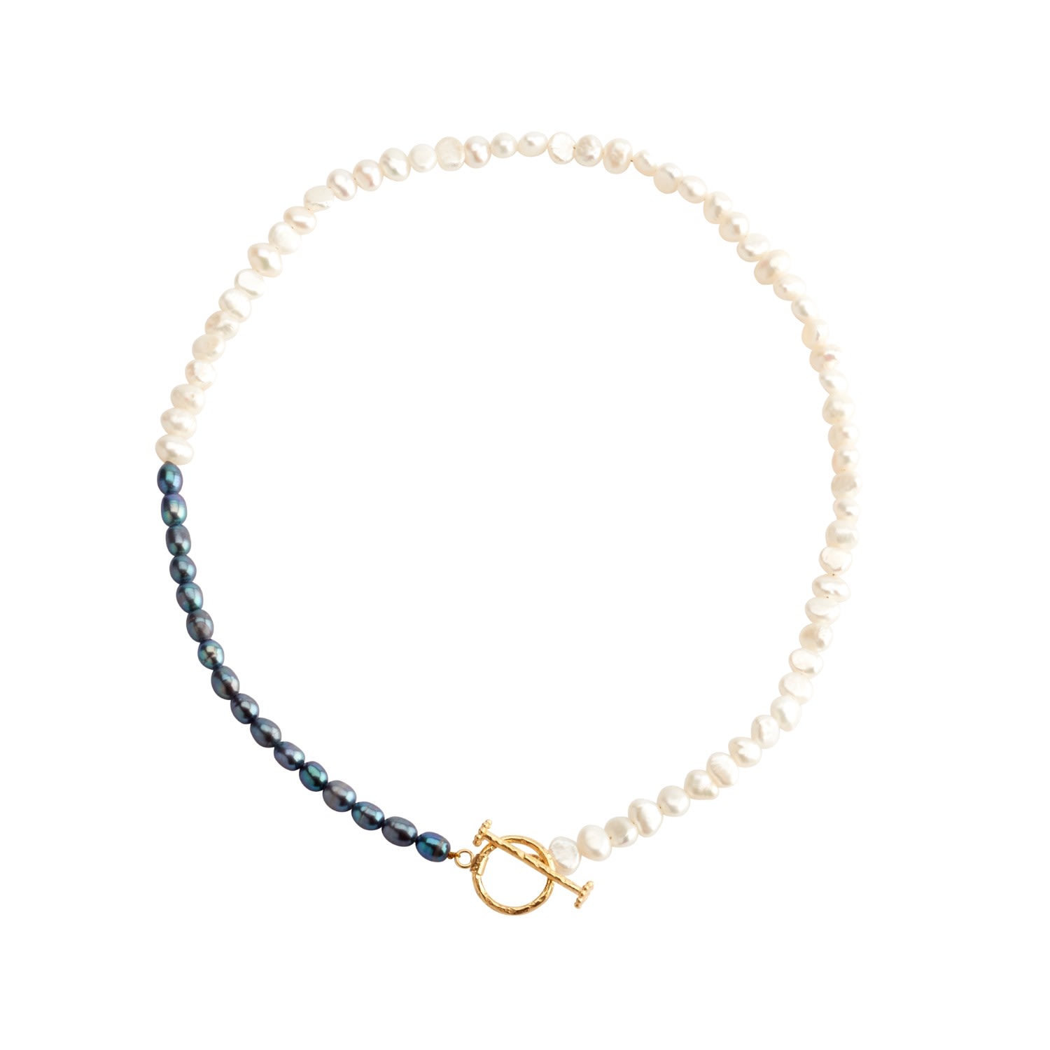 Rize Women's Black / White / Gold Baroque Pearl Choker Necklace - Gold Vermeil Toggle Clasp