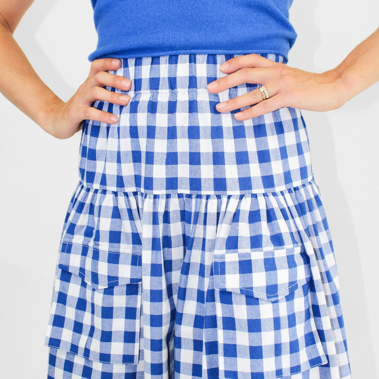 ボトムス organic zoo Blue Gingham Skirt organic zoo】Pottery Blue Gingham Maker Crossback Skirt 【1