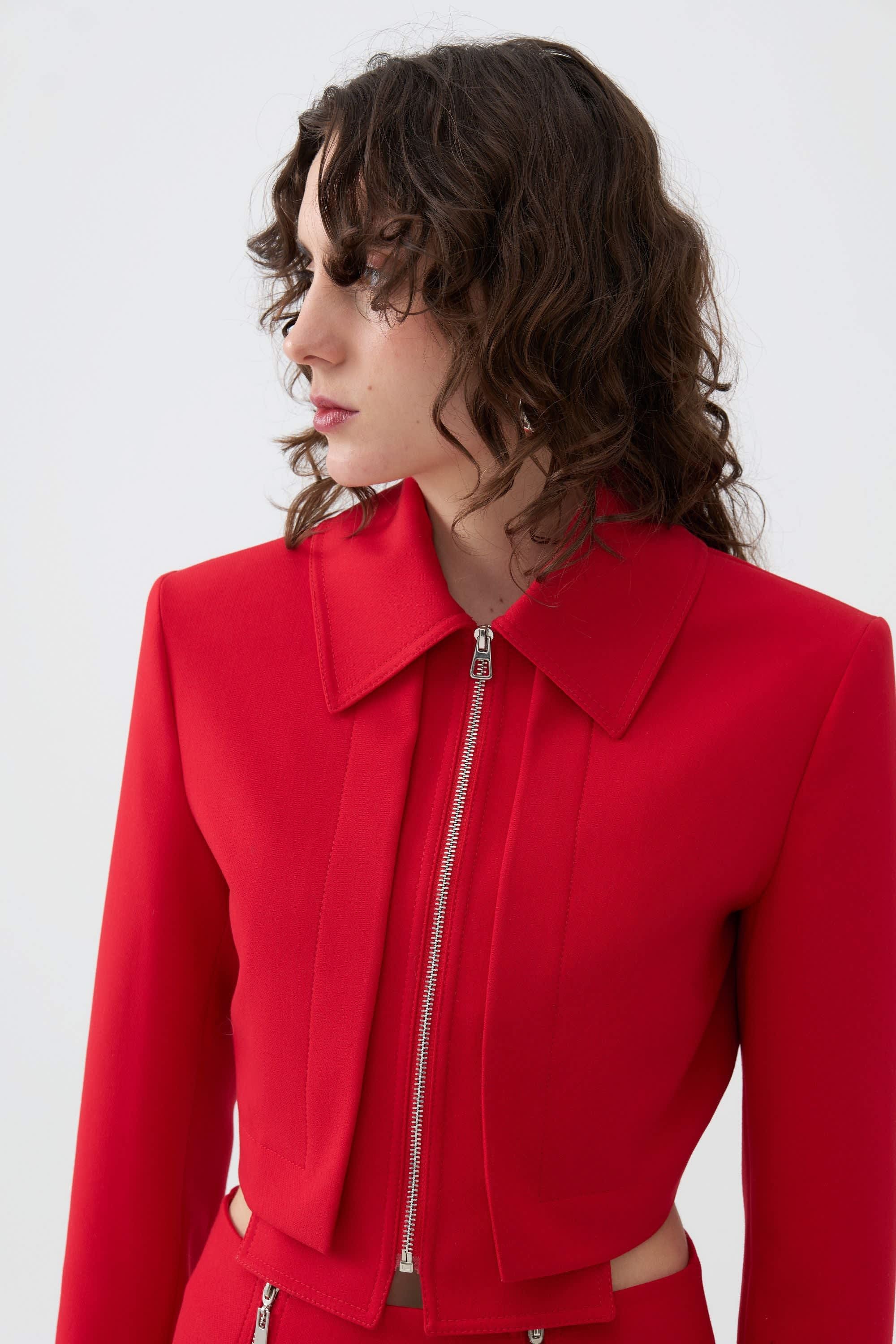 Shoulder Pad Jacket - Red | NOCTURNE | Wolf & Badger Shoulder Pad Jacket - Red | NOCTURNE | Wolf & Badger
