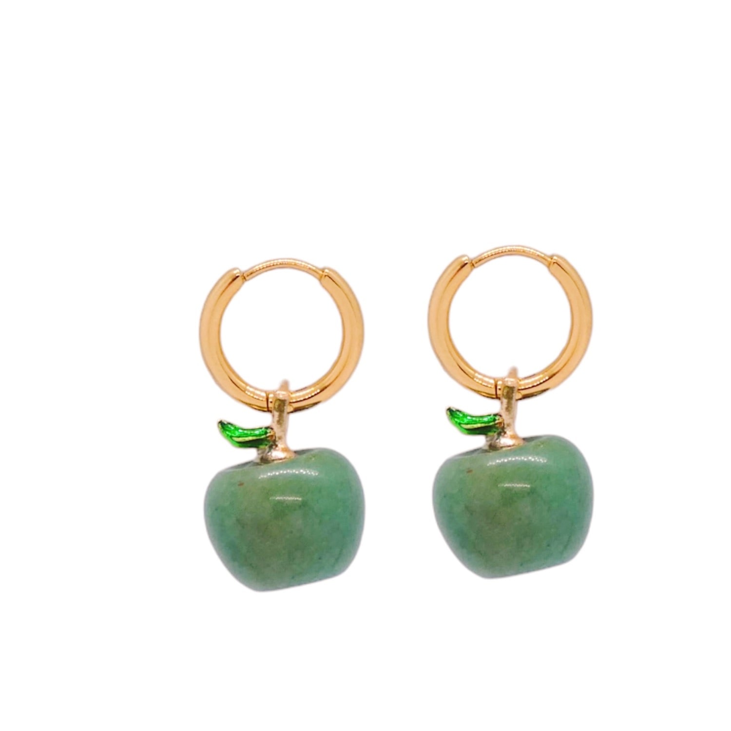 Valerie Chic Women's Gold / Green Apple Aventurine Hoop Earrings