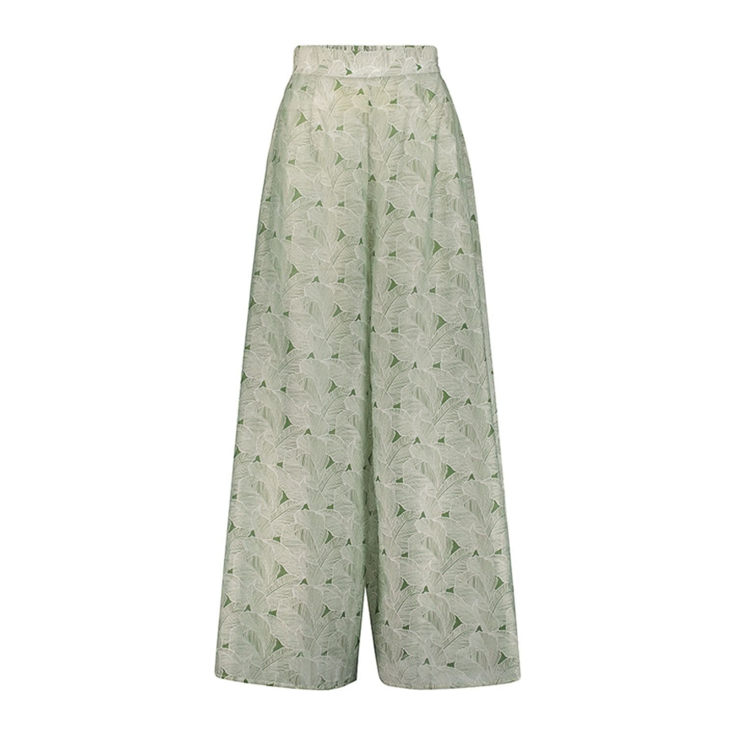 Azzalia Women's Printed Voile Wide Legged Pants In Green In Green