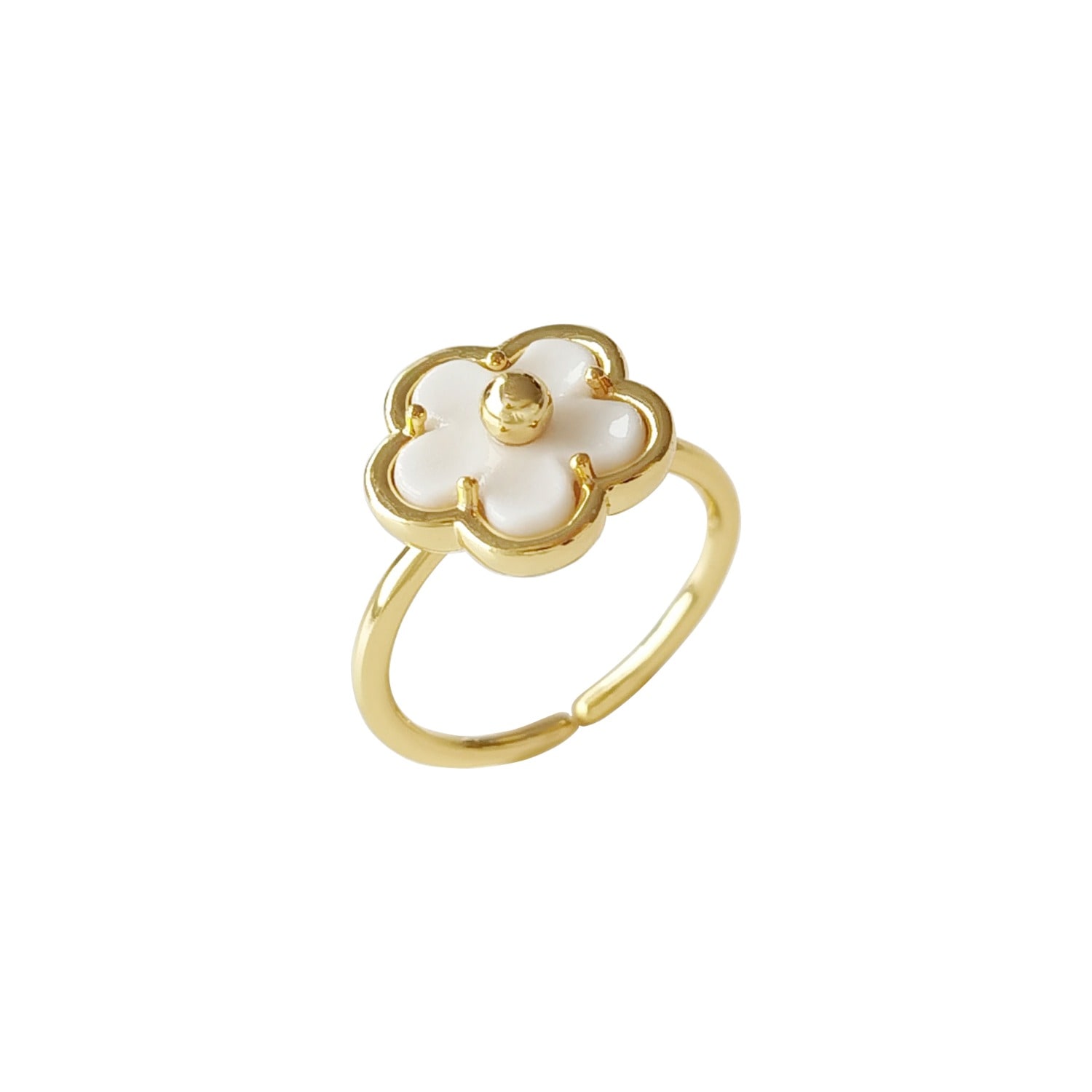 Poporcelain Women's Gold / White Mini Porcelain Daisy Adjustable Ring
