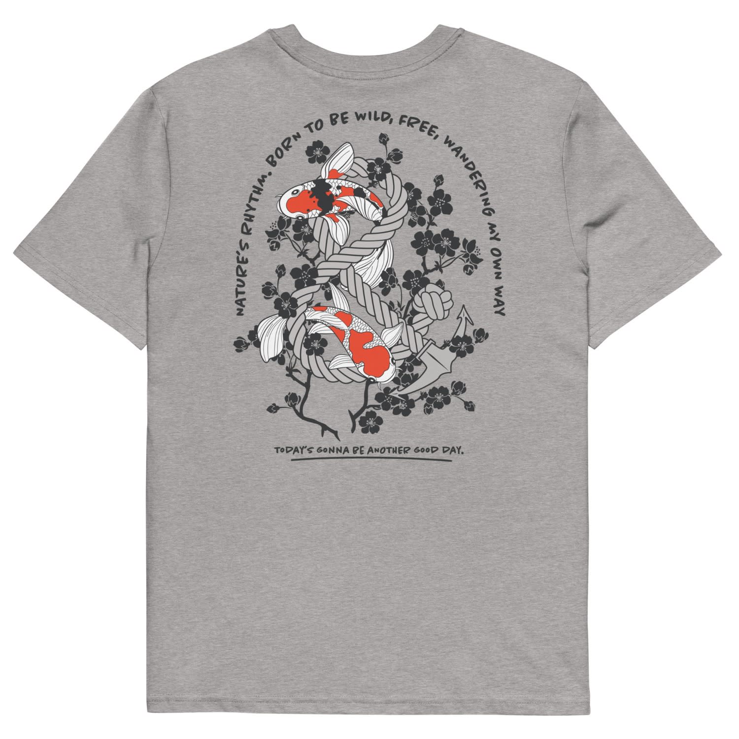 Anchor & Crew Heather Grey Koi Fish Another Good Day Organic Cotton T-shirt - Women In Gray