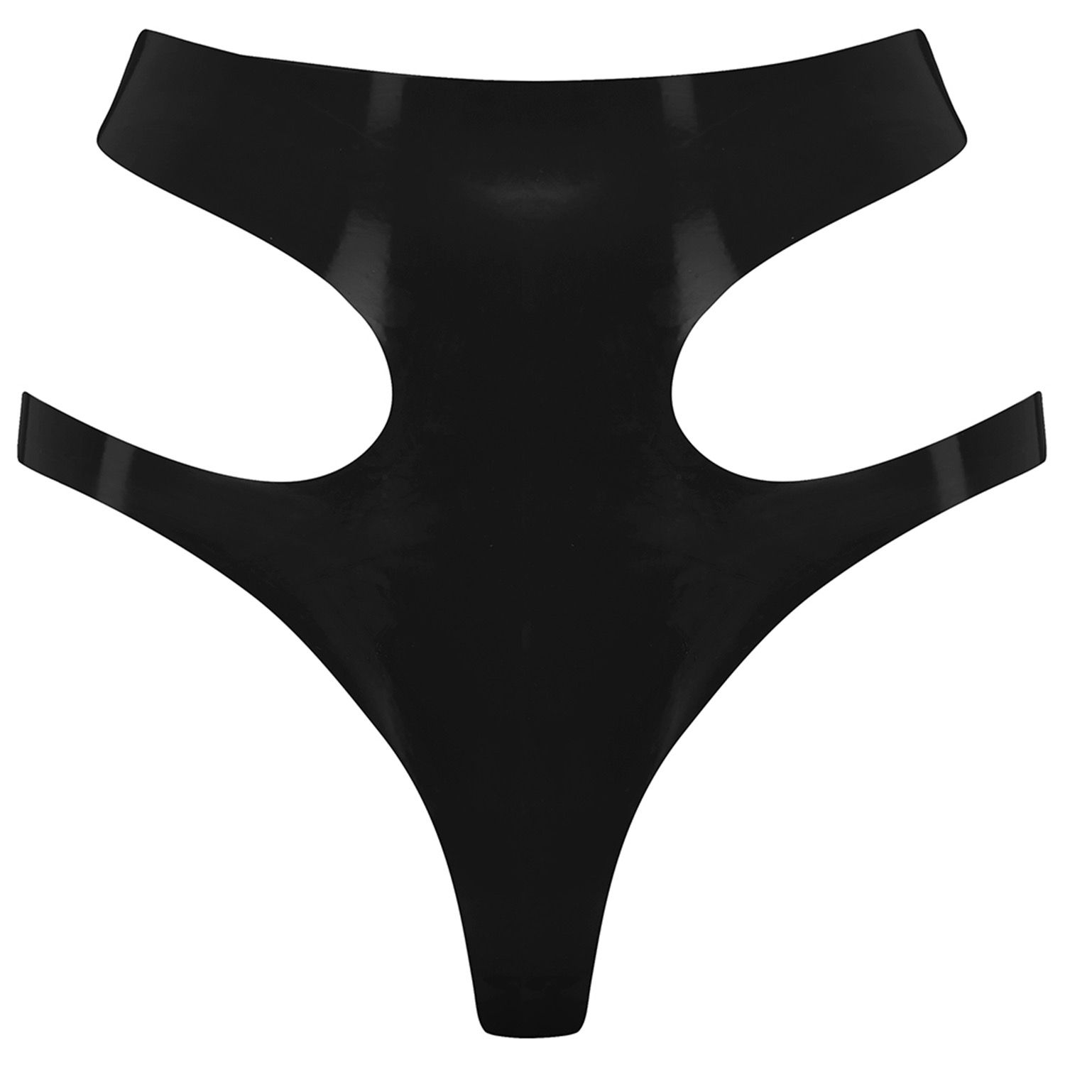 Elissa Poppy Women's Latex Cut Out Thong - Black In Black