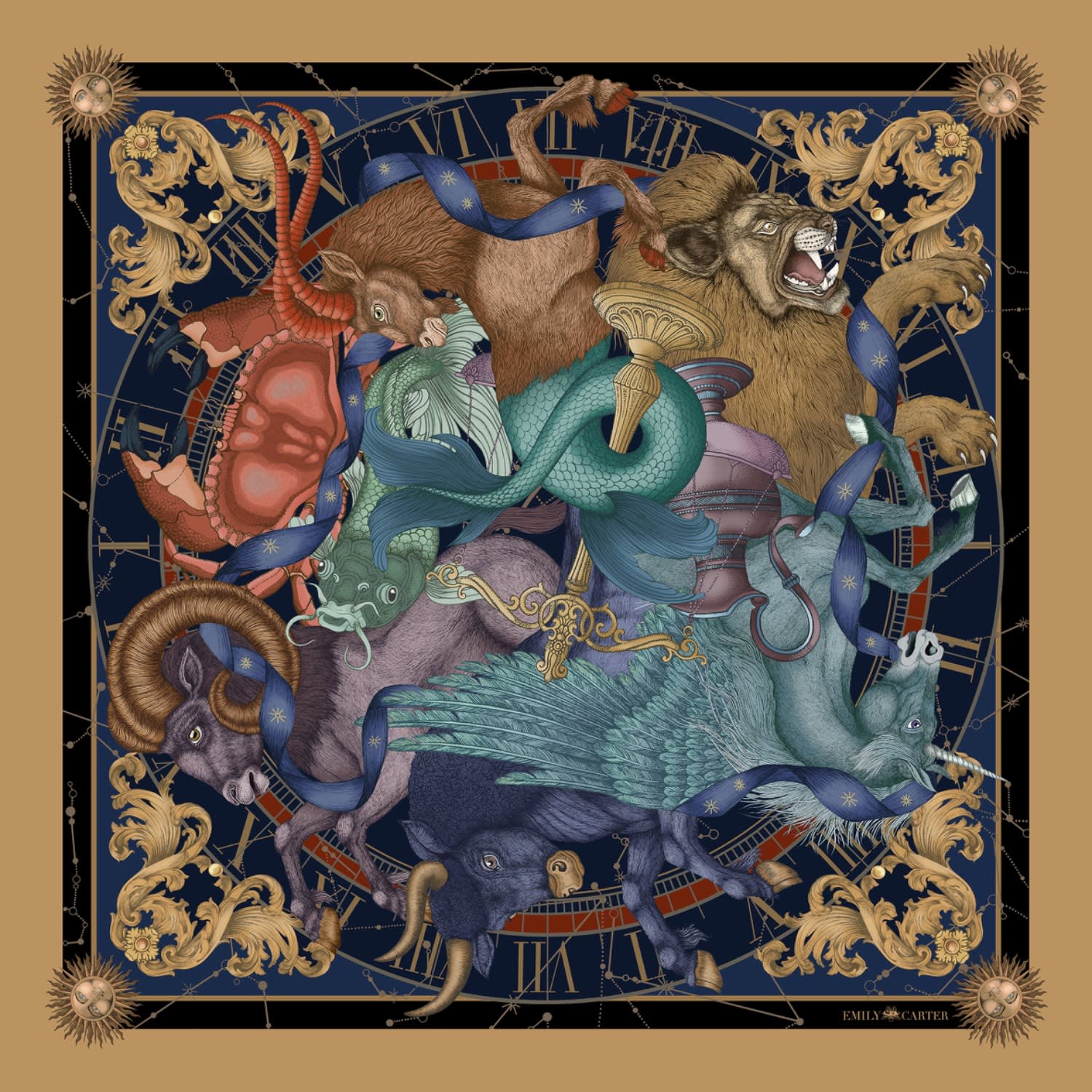 Emily Carter Women's Gold / Blue The Astrology Scarf - L In Multi