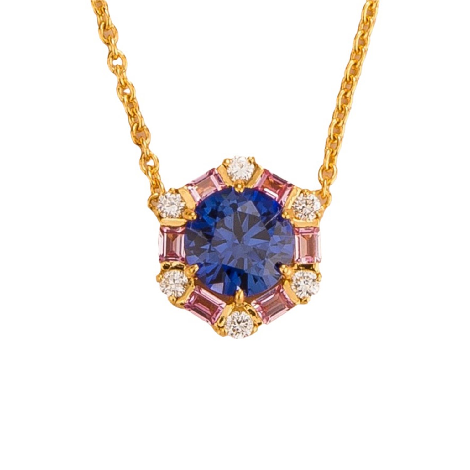 Juvetti Women's Blue / Pink / Gold Melba Necklace In Blue Sapphire, Pink Sapphire & Diamond In Multi