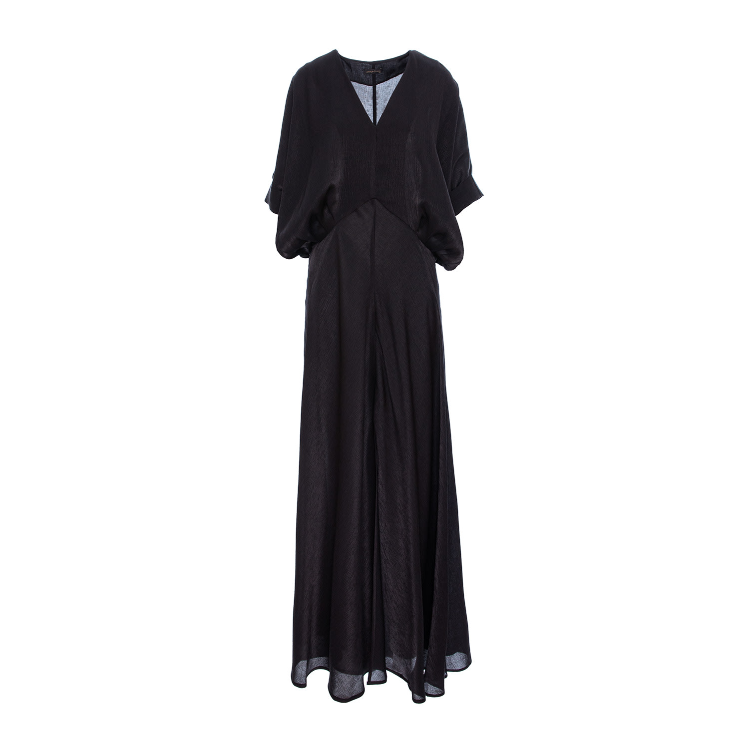 Concept A Trois Women's Long Black Dress With V-neck And Slit In Black