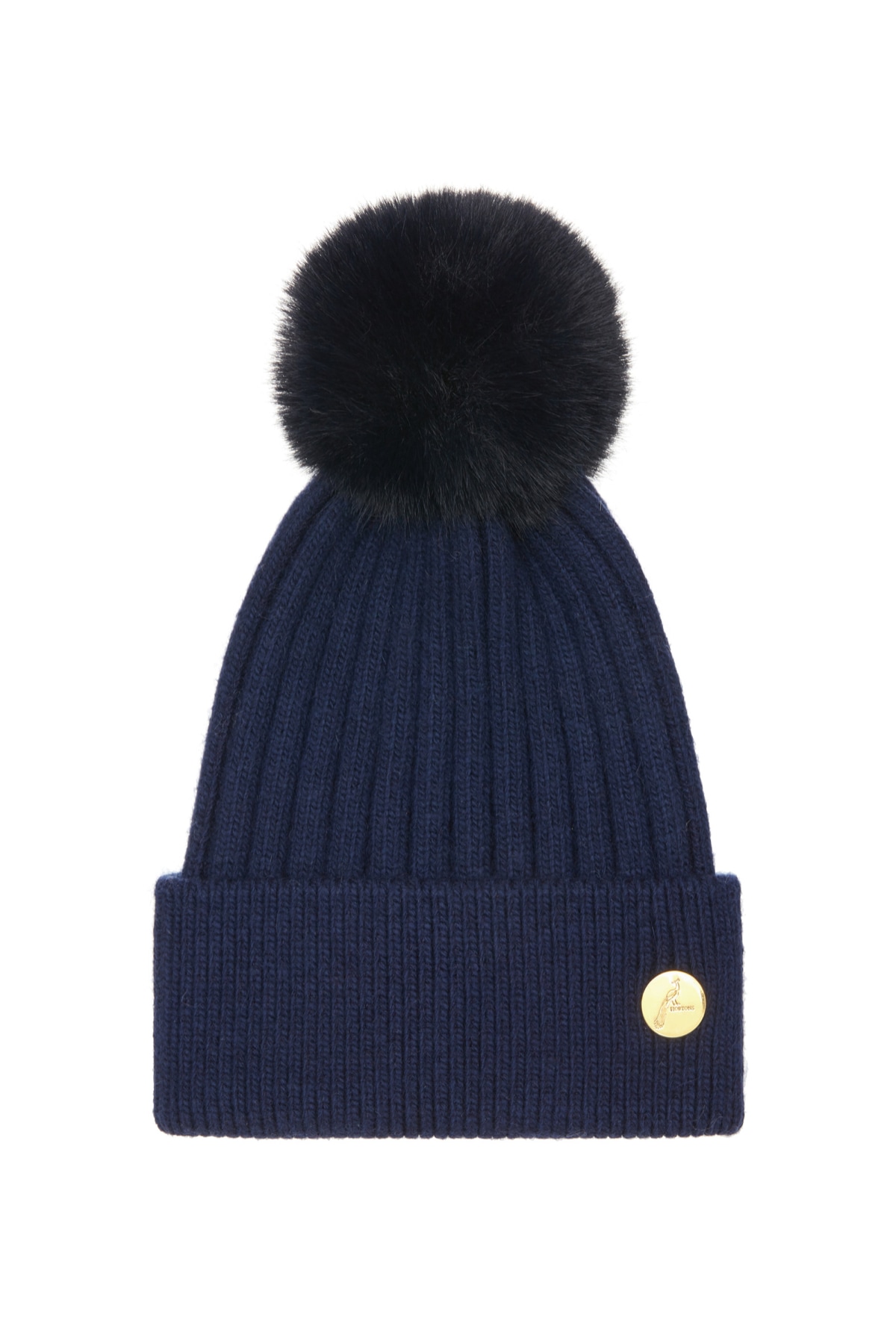 Hortons England Women's Blue Meribel Cashmere Matching Pom Pom Hat Navy In Blue