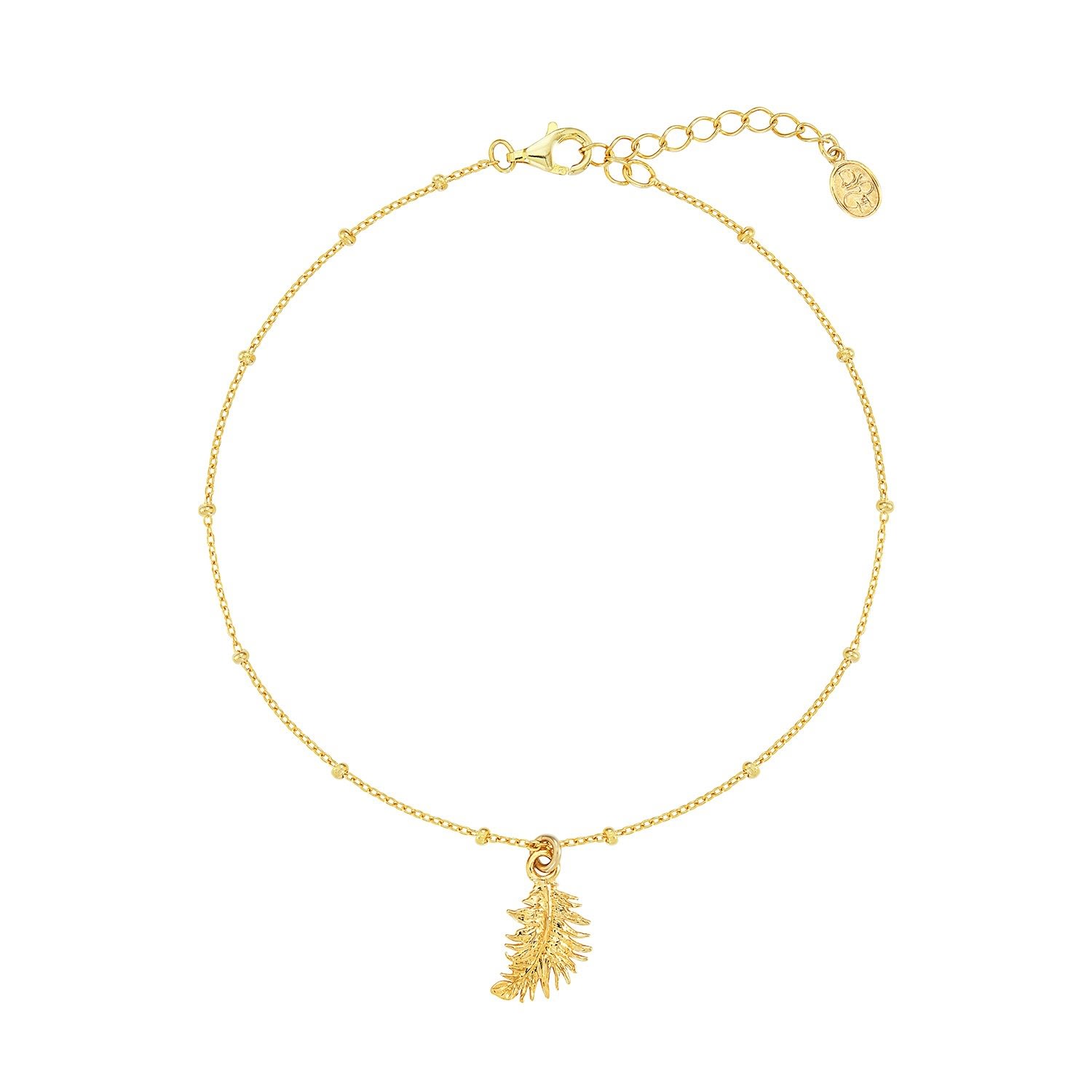 Women’s 18Ct Yellow Gold Vermeil Feather Charm Anklet Dower & Hall