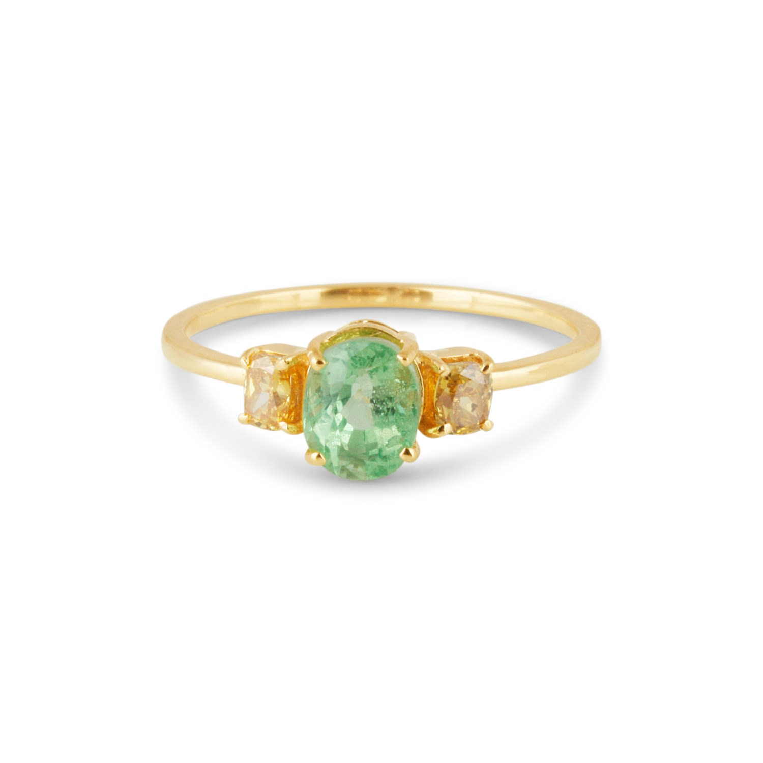 Women’s Tsavorite Oval And Champion Diamond Round Ring In 18K Yellow Gold Tresor Collection