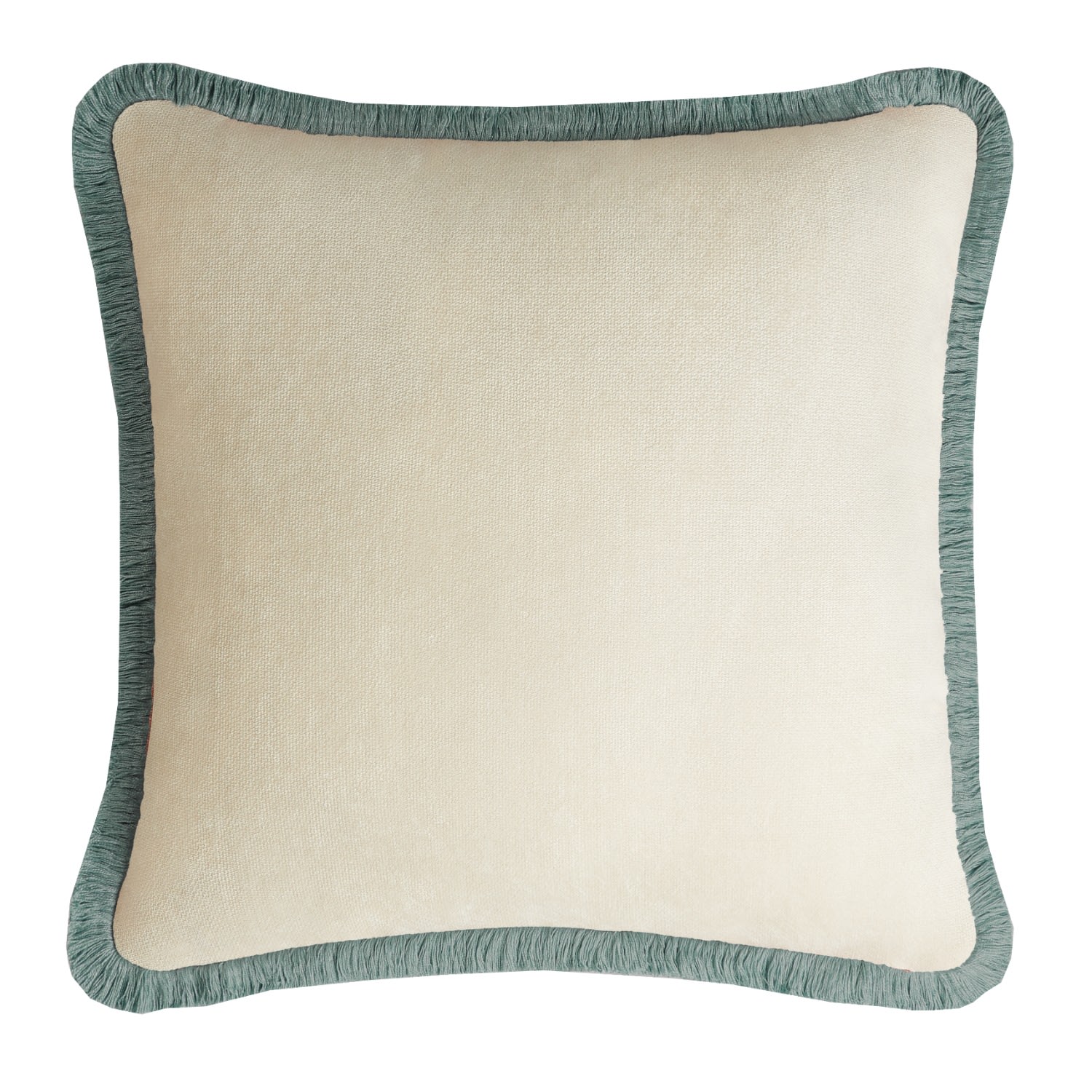 Happy Pillow Velvet Dirty White With Teal Fringes Lo Decor