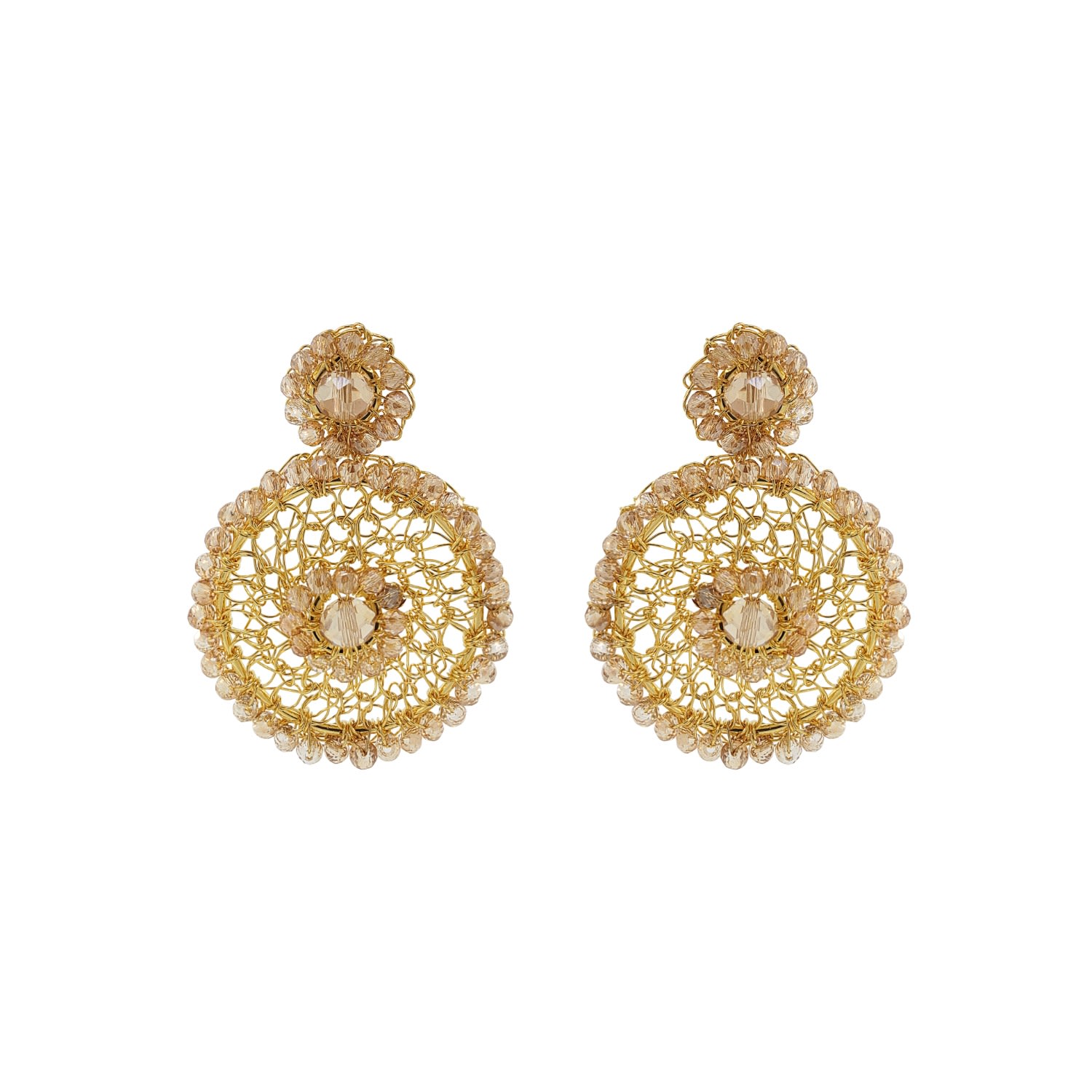 Lavish By Tricia Milaneze Women's Gold / Neutrals Amber & Gold Minerva Drop Handmade Crochet Earrings