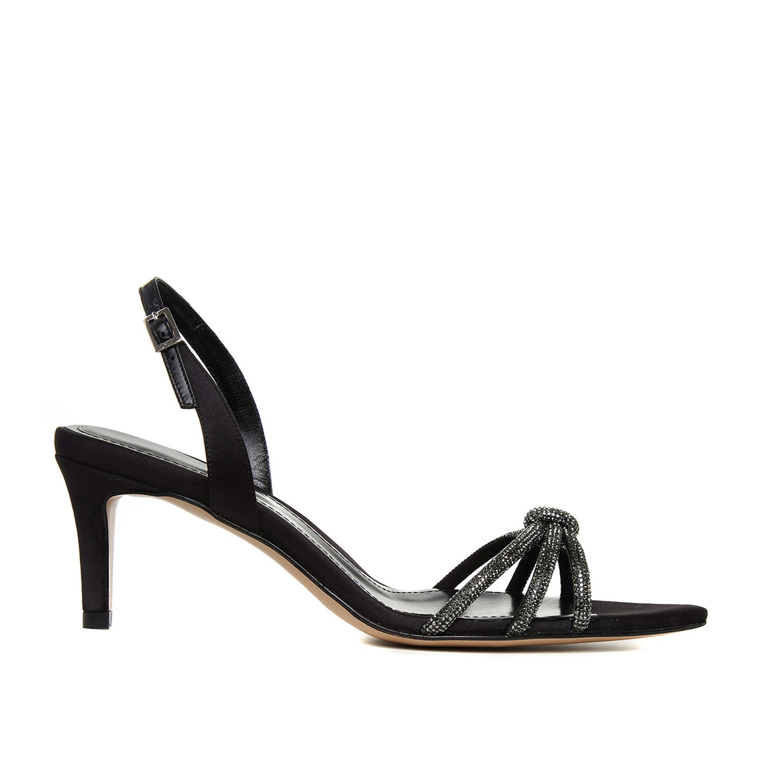 Ginissima Women's Daisy Black Crystals And Satin Sandals Lower Heel In Black