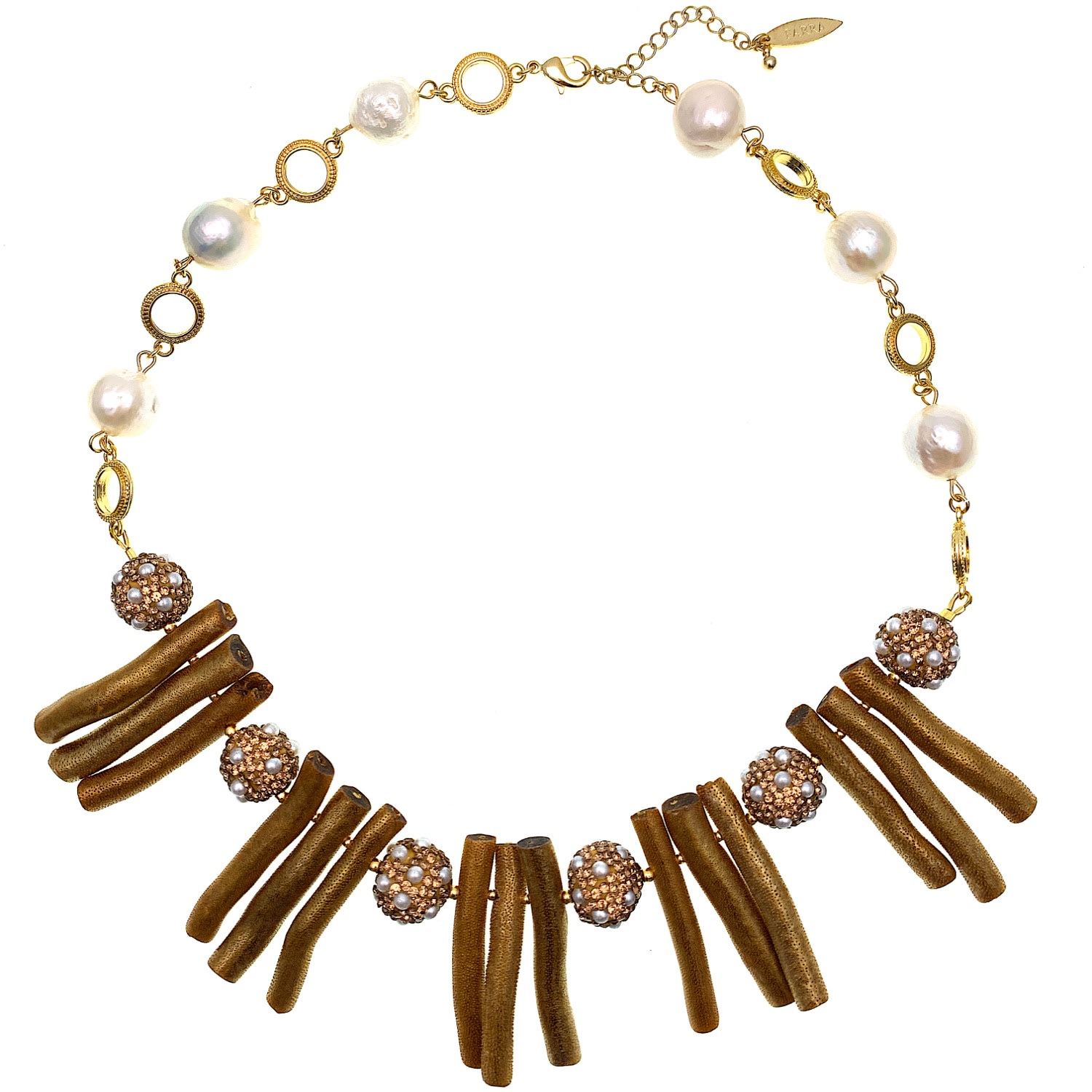 Women’s Golden Corals With Pearls Rhinestone Statement Necklace Farra