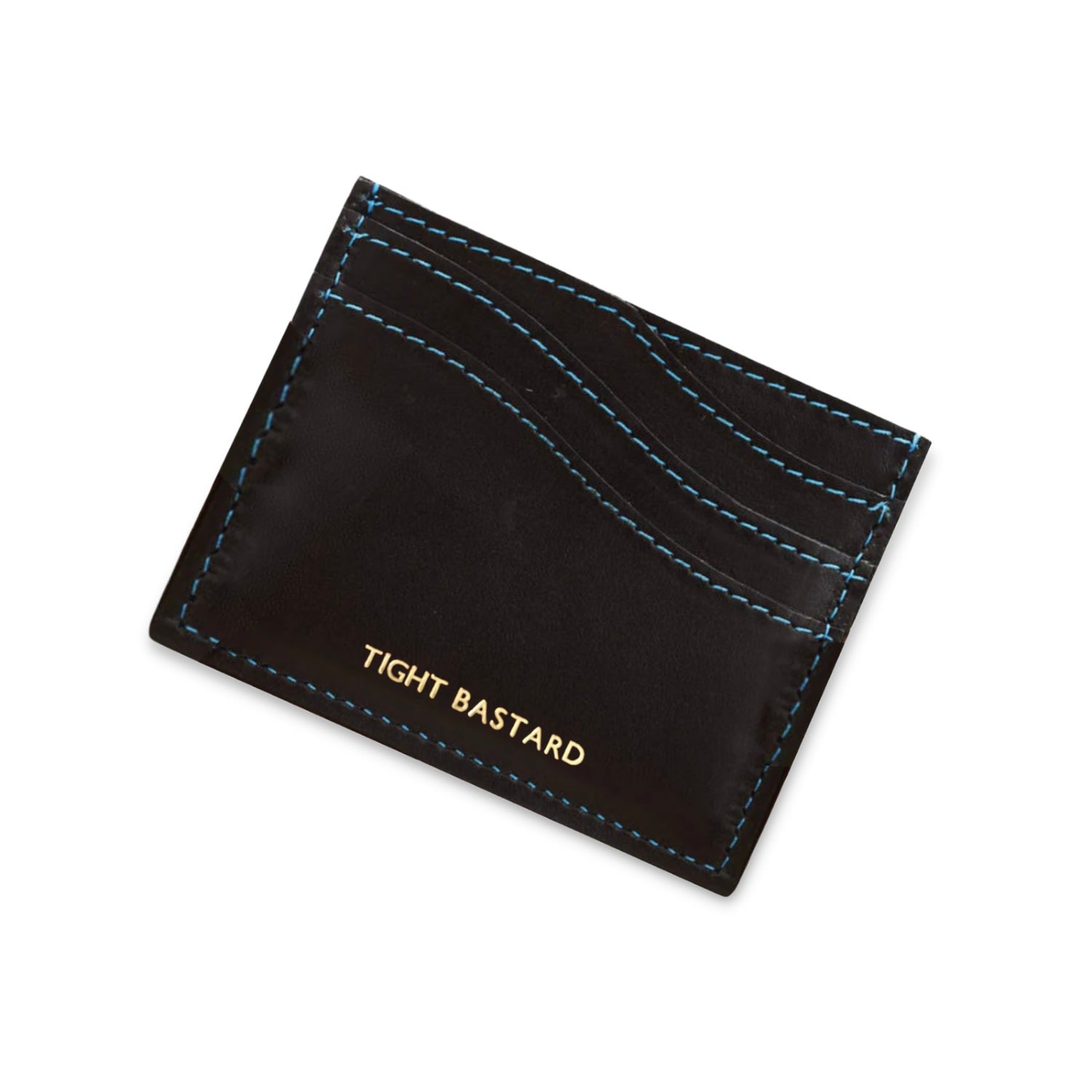 Men’s Black Leather Wave Card Holder With Contrast Blue Stitch - Tight Bastard Vida Vida