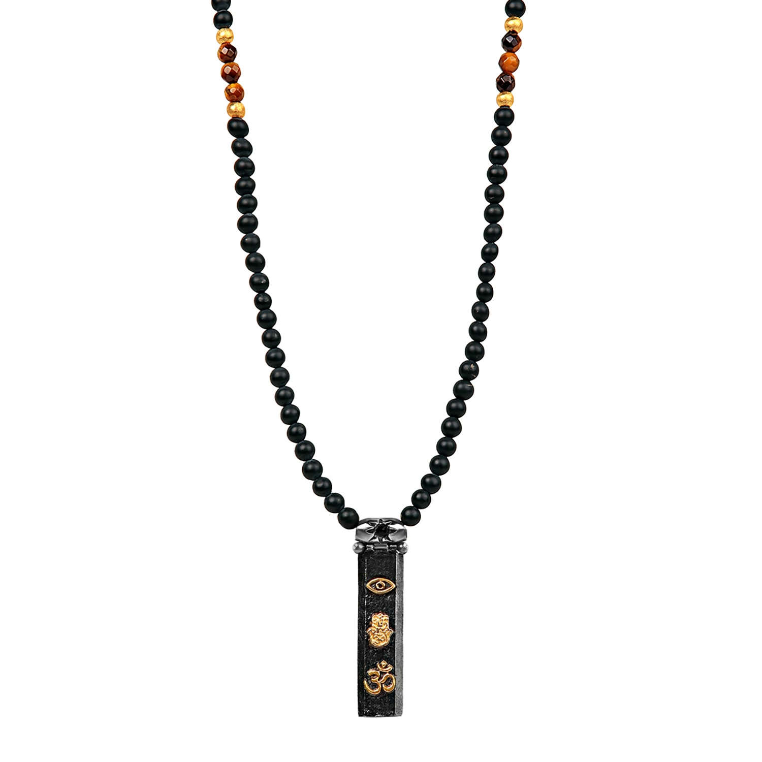 Karma And Luck Men's Black / Brown Divine Energy - Onyx Tiger's Eye Triple Protection Necklace