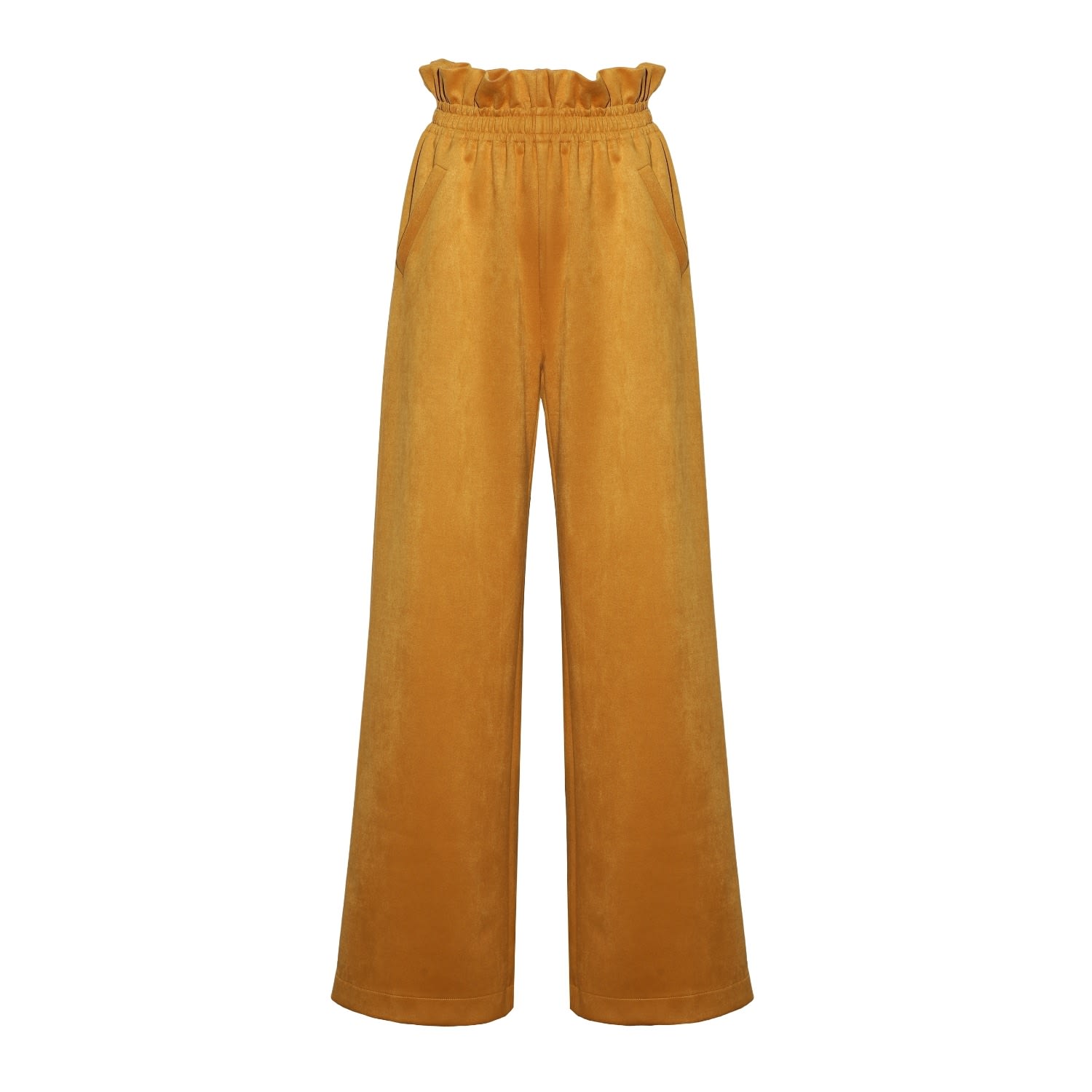 Julia Allert Women's Yellow / Orange Suede Wide-leg Pants With Ruffled Waist Mustard Yellow In Yellow/orange