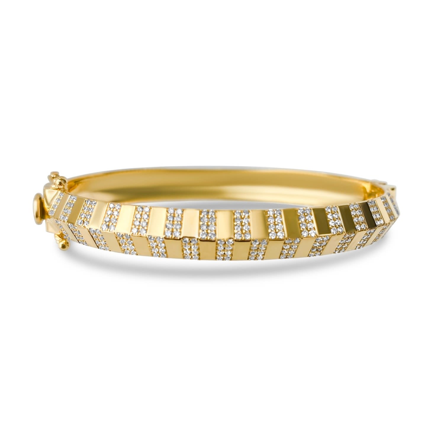 Women’s Gold Pinstripe Strength Knife Edge Diamond Chubby Bangle Bracelet Rinoor