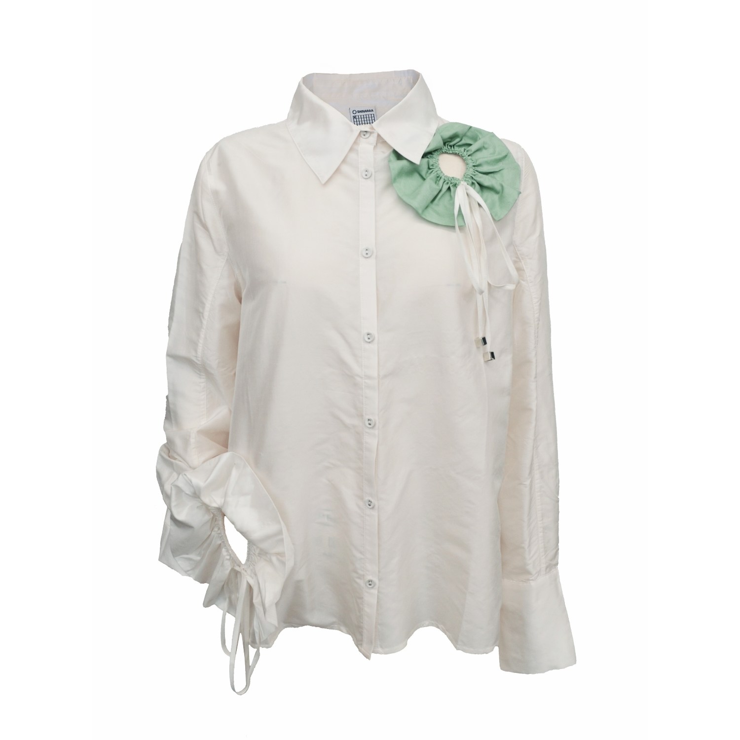Shinaraa Women's Black / White Floral Appliqué Button-down Shirt