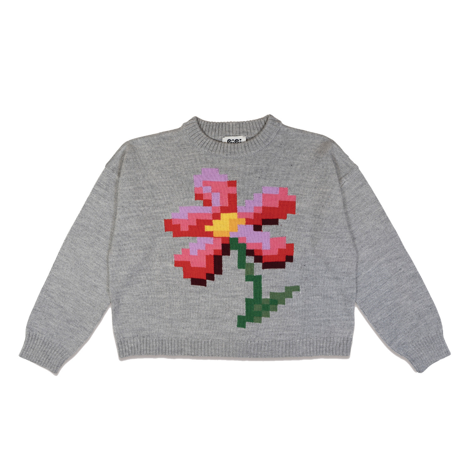 Gigi Knitwear Women's Pixel Flower Sweater In Grey Multi In Gray