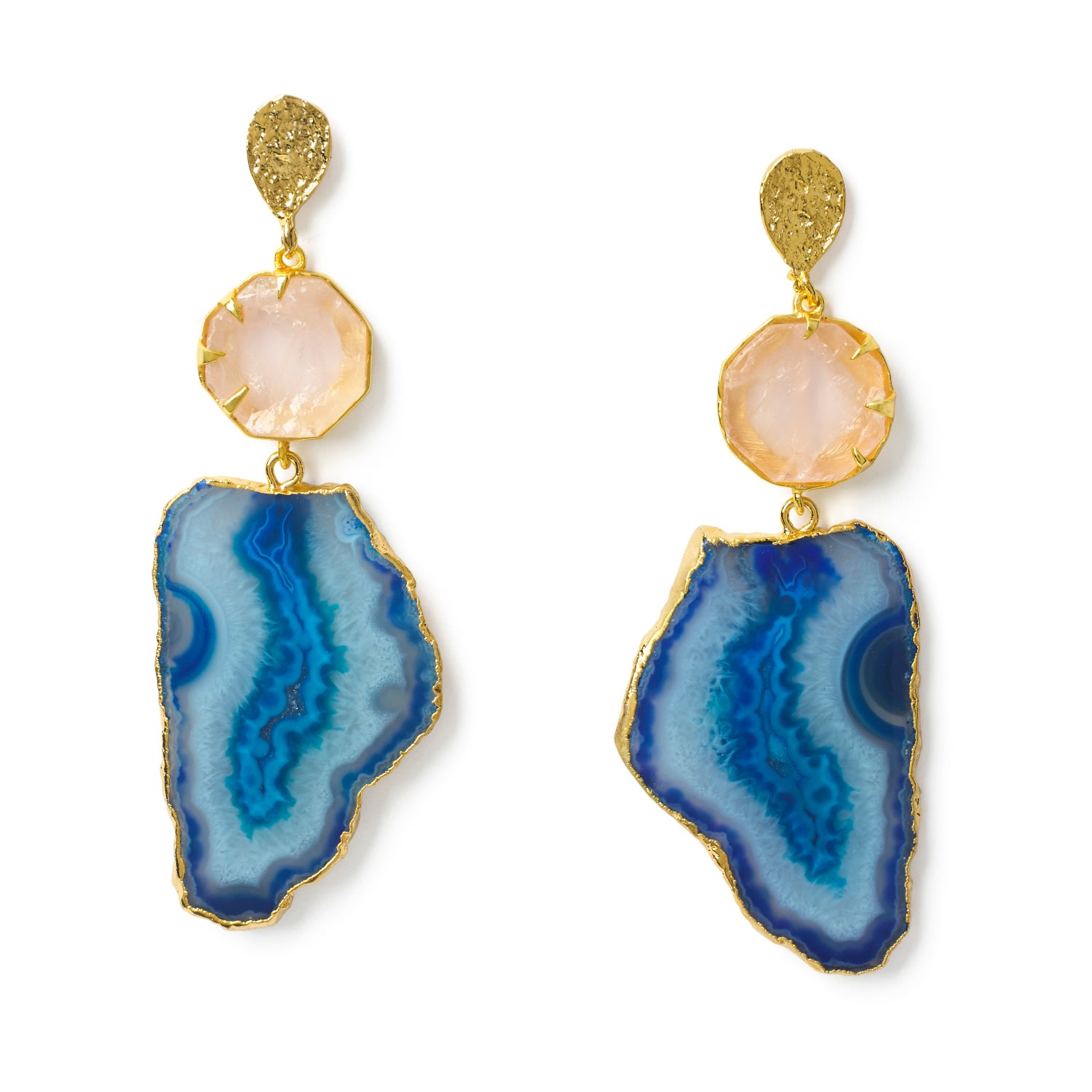 Yaa Yaa London Women's 'hold On' Rose Quartz Blue Agate Gemstone Statement Earrings In Blue