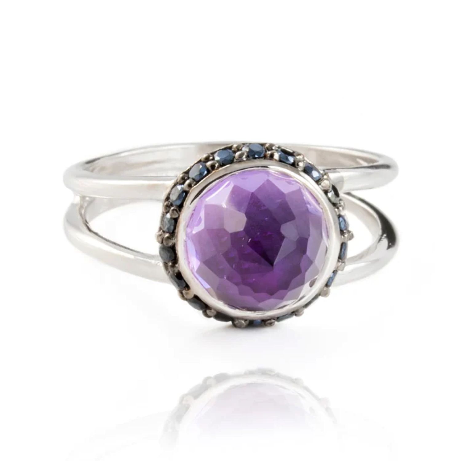 The Jewellery Store London Women's Silver / Purple / Black Istanbul Charm Amethyst And Black Spinel Ring In Sterling Silver