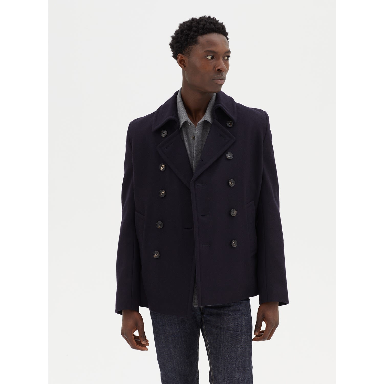 Midnight Blue Pea Coat w/Gold Buttons — Jack Mass Couture