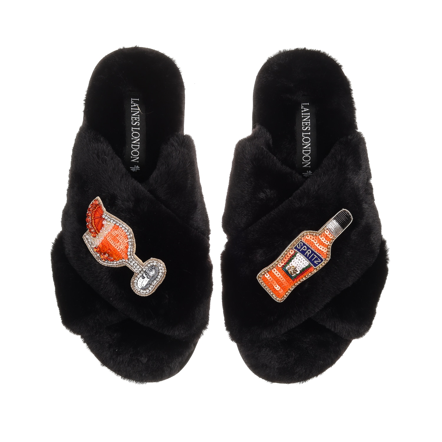 Laines London Women's Classic Laines Slippers With Summer Spritz Brooches - Black