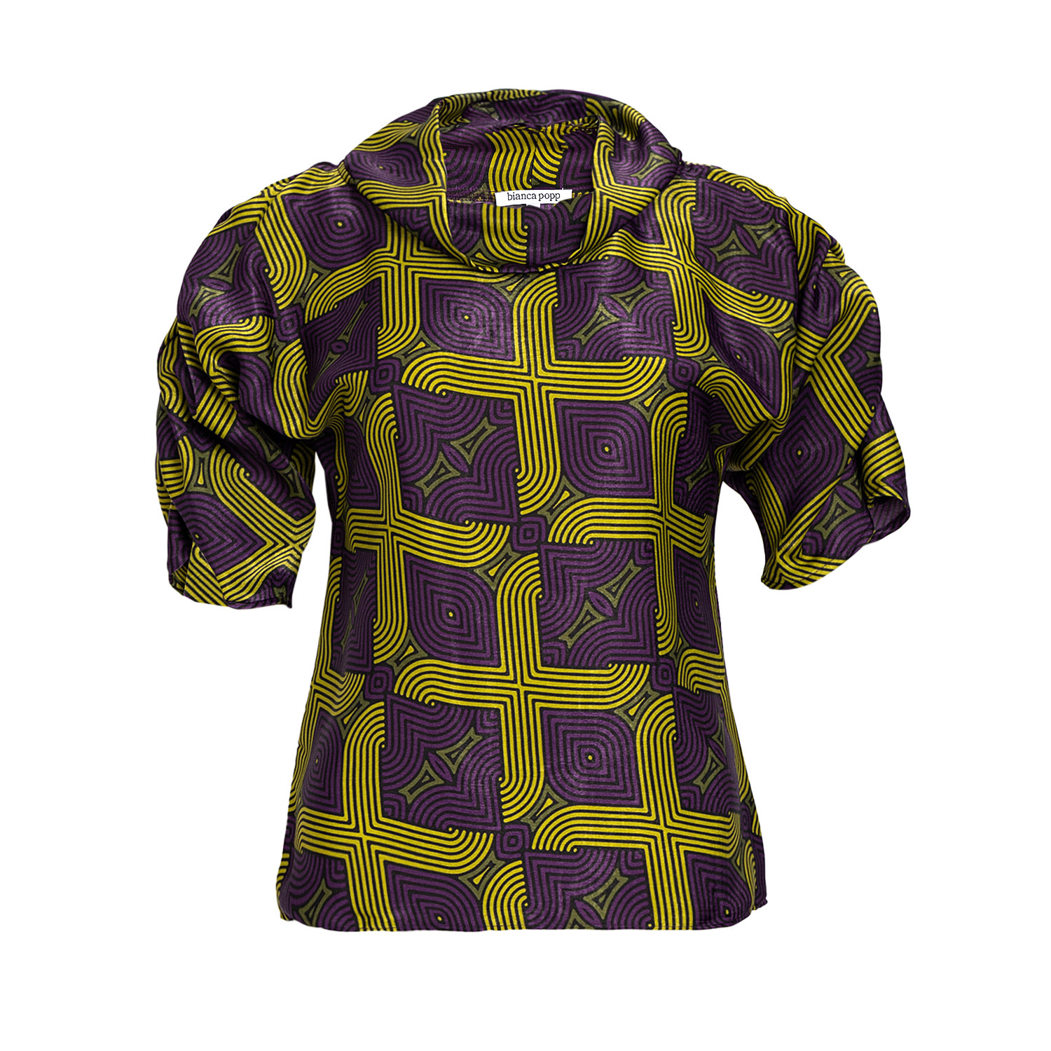 Bianca Popp Women's Pink / Purple / Green Puff Blouse With Collar In Purple And Lime Print In Pink/purple/green