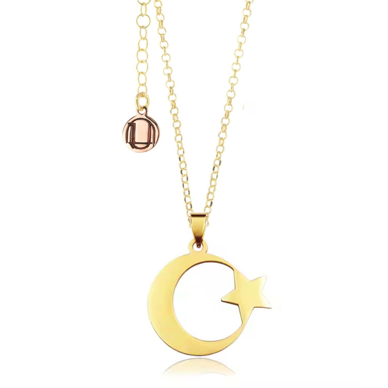 Unaloe Women's Gold Vermeil Crescent Moon And Star Necklace – Sterling Silver Islamic Jewelry Symbol Of Fai