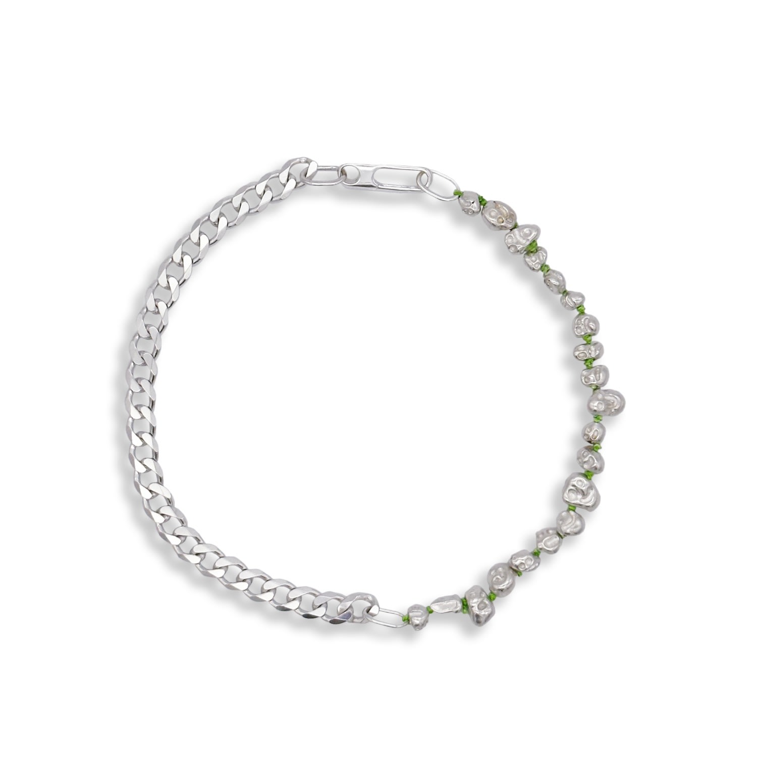 Iona Hindmarch Bisset Women's Silver / Green Silver Lil Head Cuban Chain Necklace With Neon Green Thread In Gray