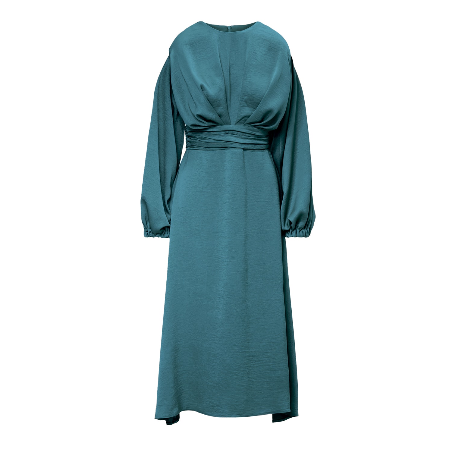 Bluzat Women's Green Turquoise Midi Dress With Shoulder Pads Detail And Pleats In Green
