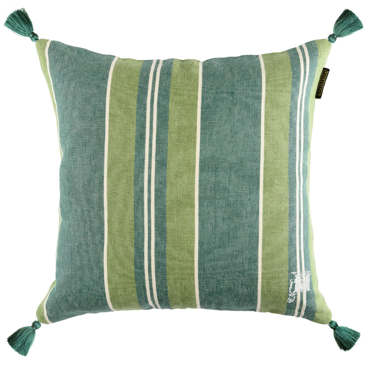 Green / White Szepviz Stripe Linen Cushion By Mindthegap