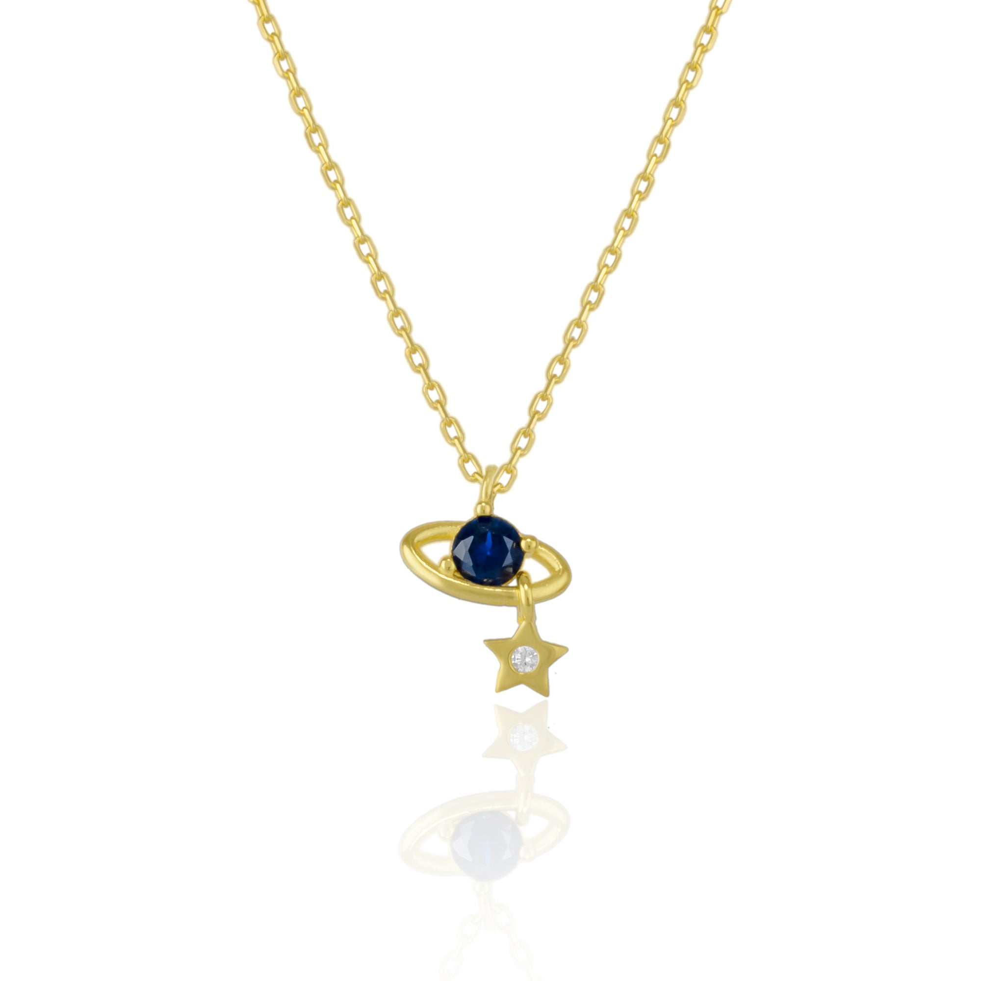 Women’s Dark Blue Saturn Necklace With Star Sterling Silver Spero London