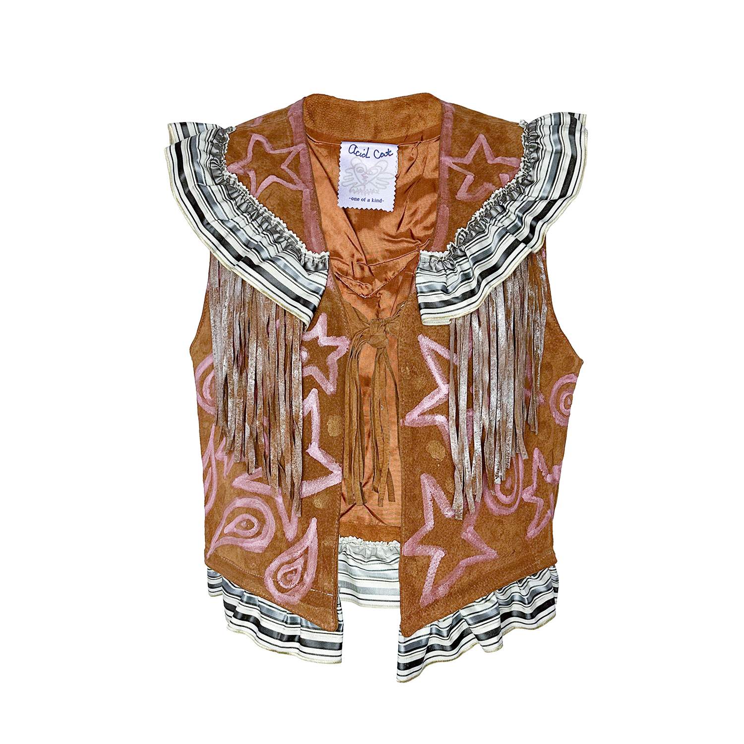 Acid Cat Women's Brown / Neutrals Paisley Dream Brown Suede Ruffle Vest In Brown